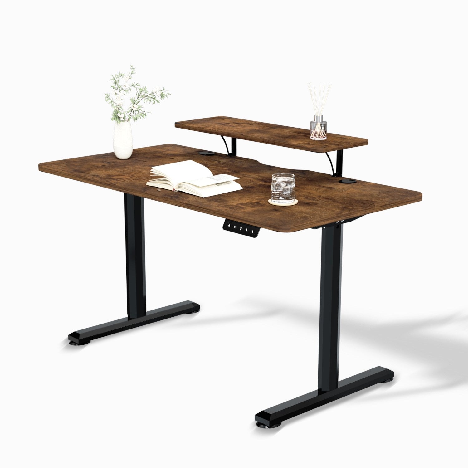 Economy Elektrisch Höhenverstellbarer Schreibtisch mit Monitorständer aus Holz