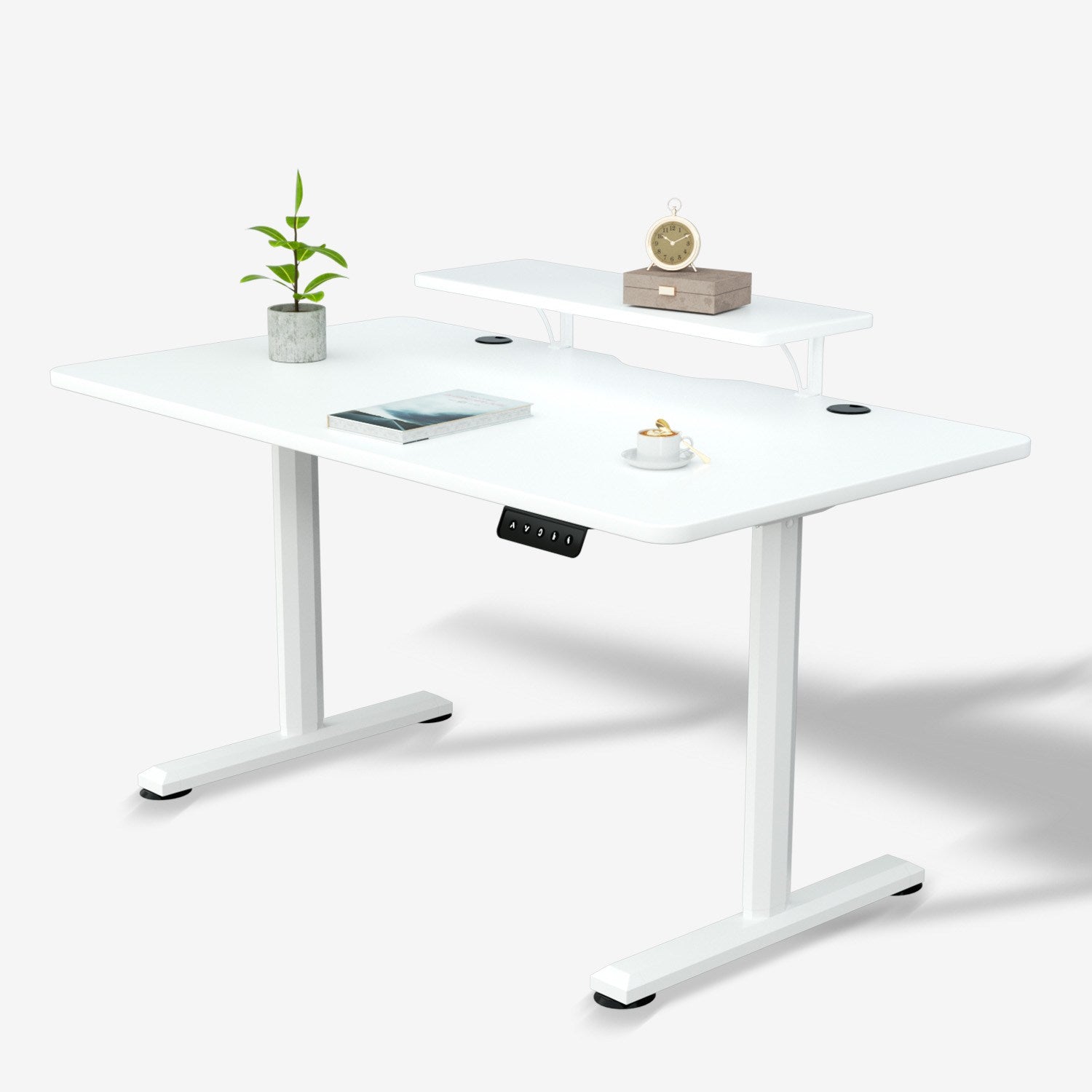 Economy Elektrisch Höhenverstellbarer Schreibtisch mit Monitorständer aus Holz