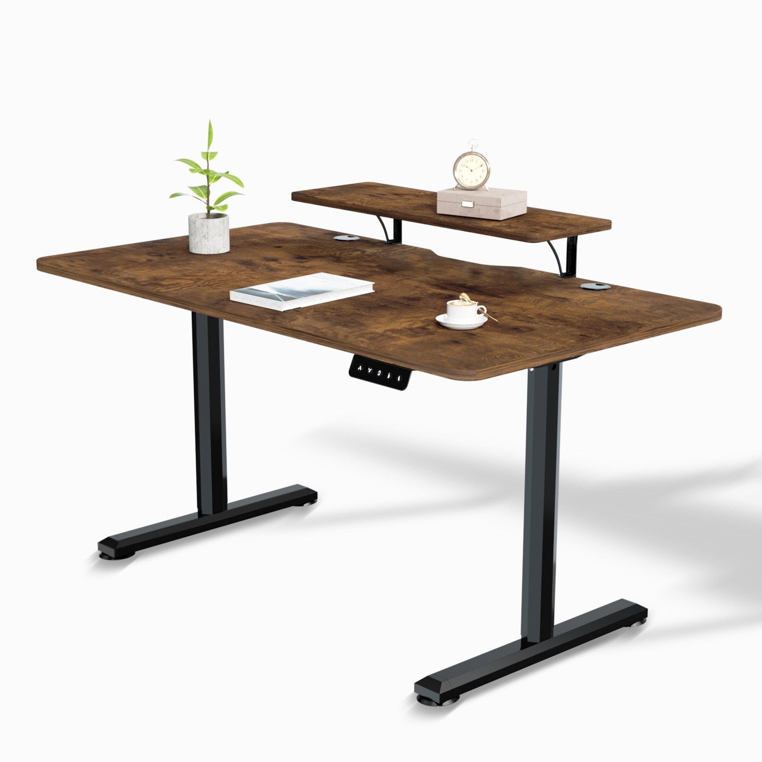 Economy Elektrisch Höhenverstellbarer Schreibtisch mit Monitorständer aus Holz