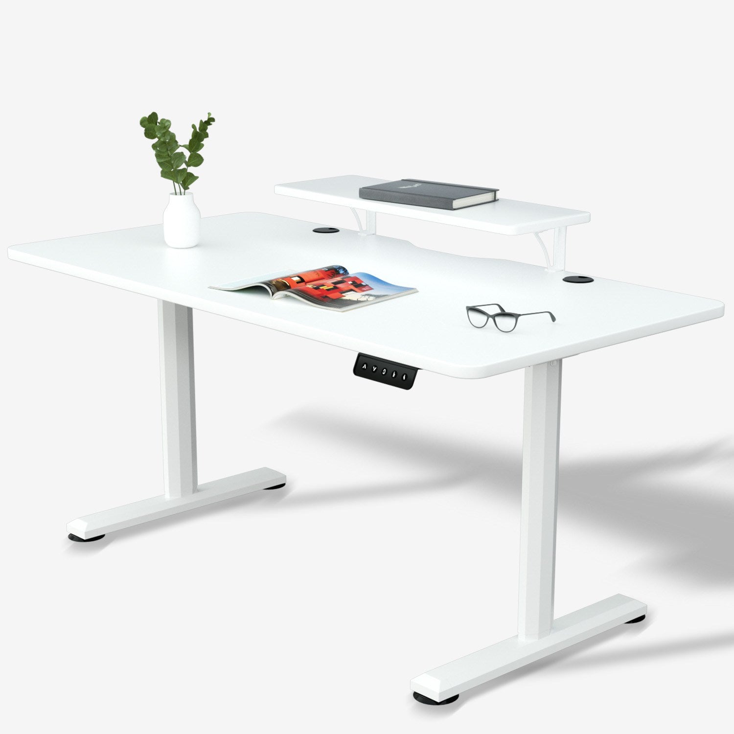 Economy Elektrisch Höhenverstellbarer Schreibtisch mit Monitorständer aus Holz