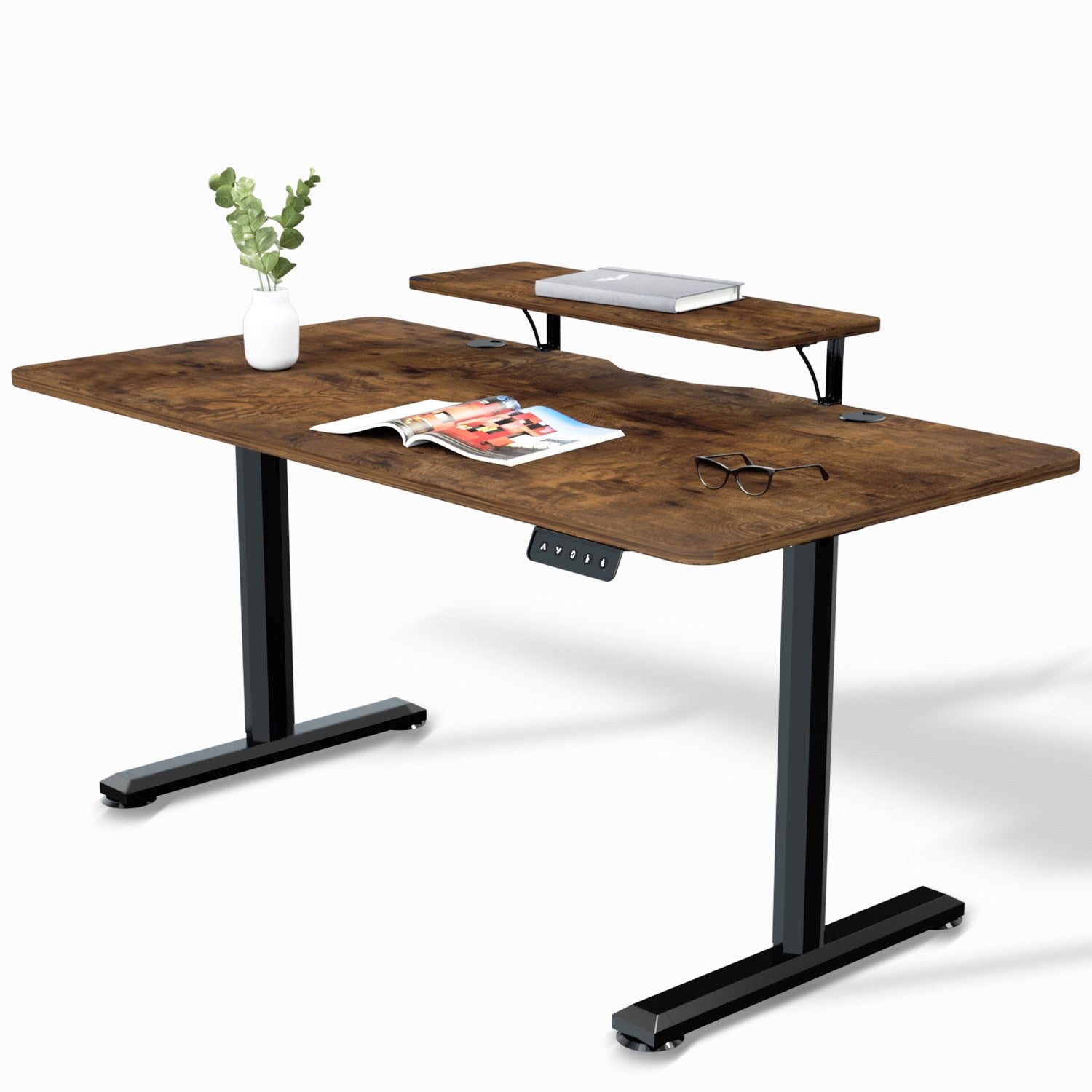 Economy Elektrisch Höhenverstellbarer Schreibtisch mit Monitorständer aus Holz
