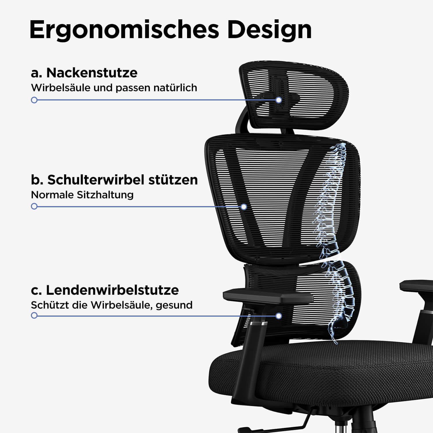 Klassischer Plus Ergonomischer Bürostühl mit Verstellbarer Lendenwirbelstutze