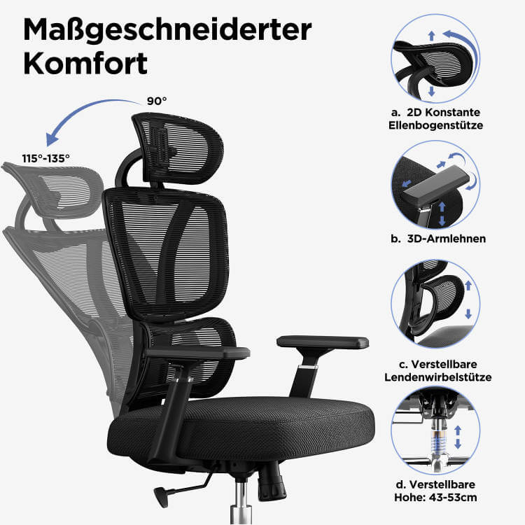 Klassischer Plus Ergonomischer Bürostühl mit Verstellbarer Lendenwirbelstutze