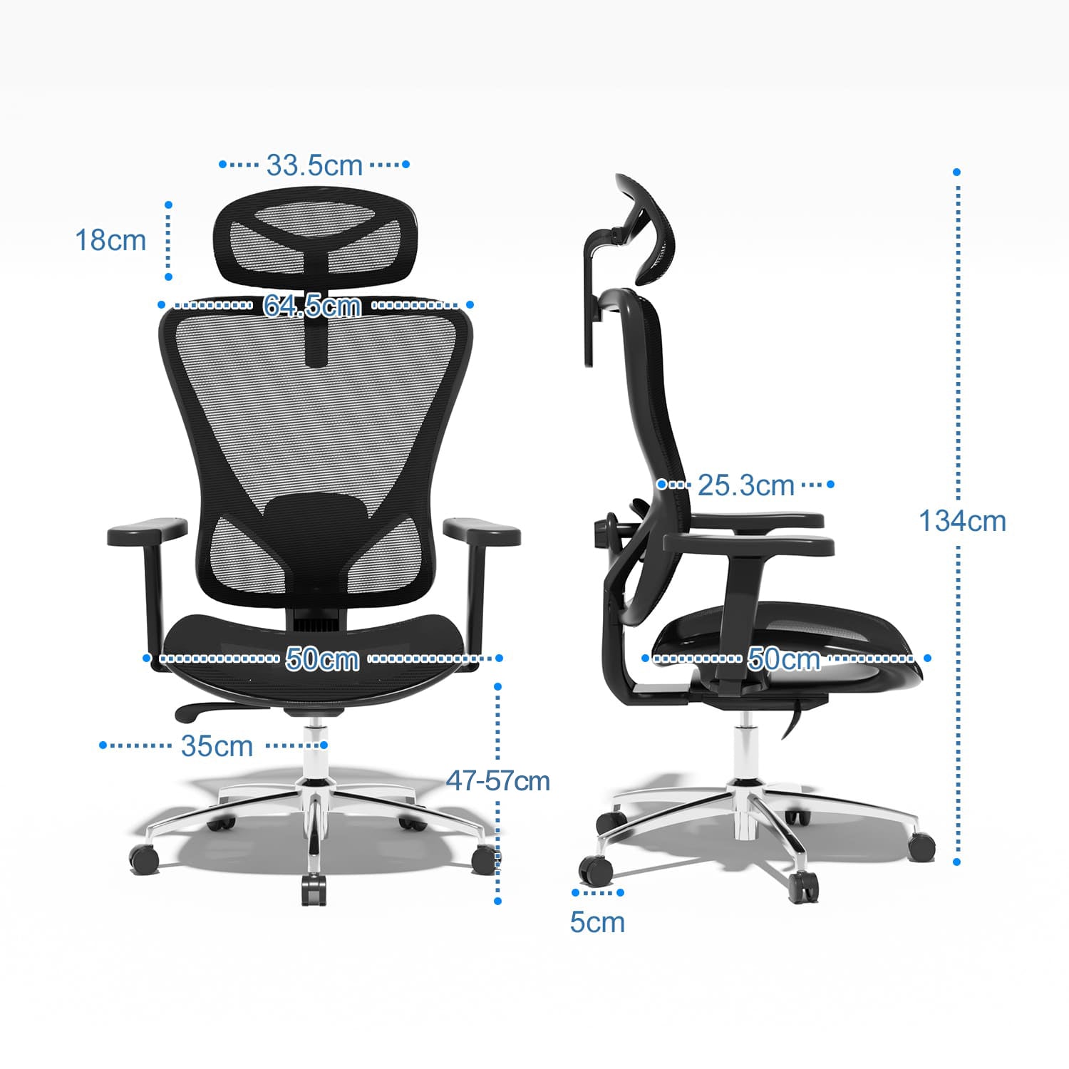 Ergonomischer Bürostuhl mit verstellbarer Kopfstütze Armlehnen