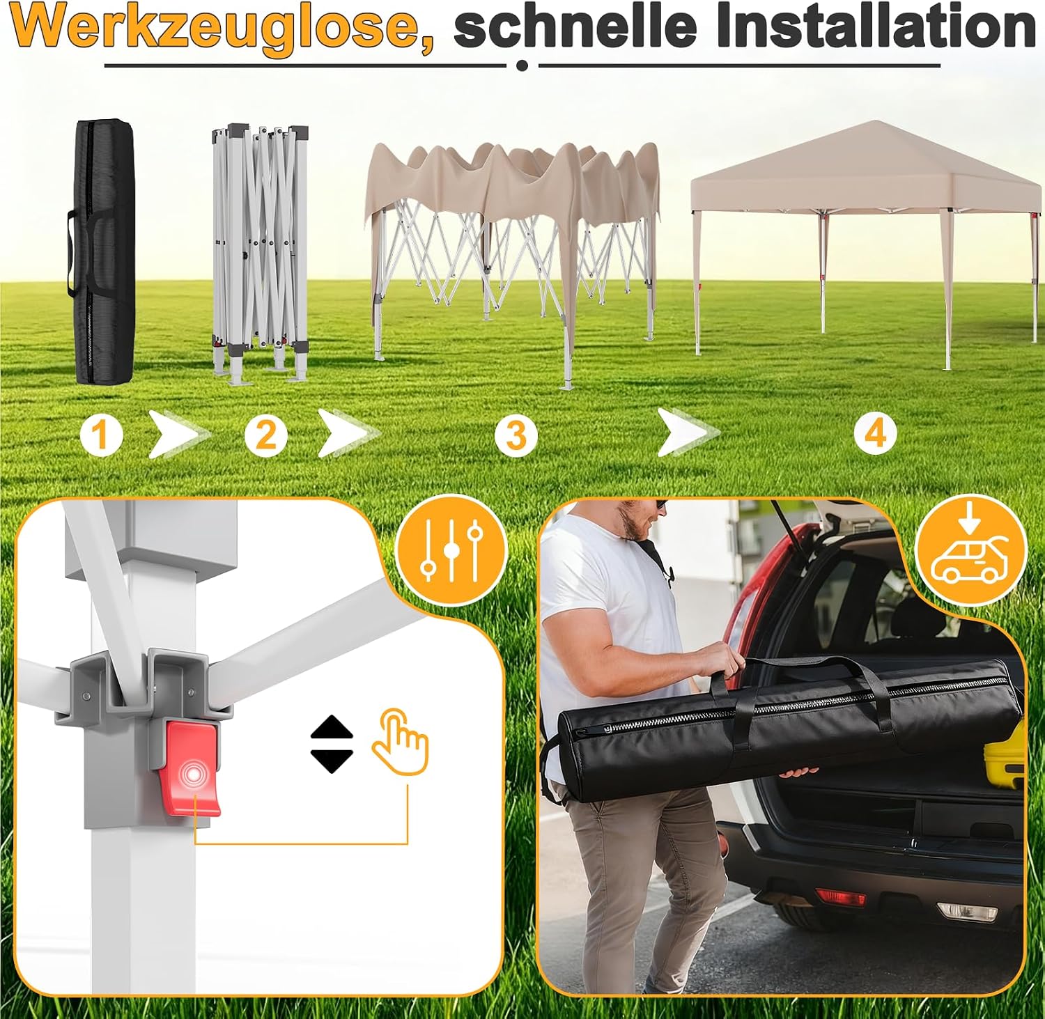 Höhenverstellbarer Faltpavillon 3 × 3 m