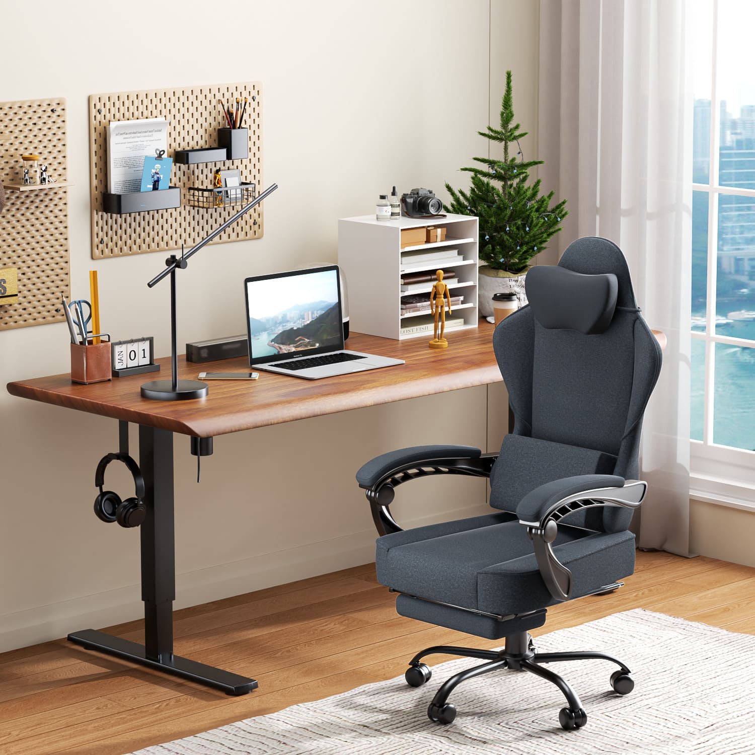 Bürostuhl mit Massage Lendenkissen, Ergonomischer Gaming Stuhl