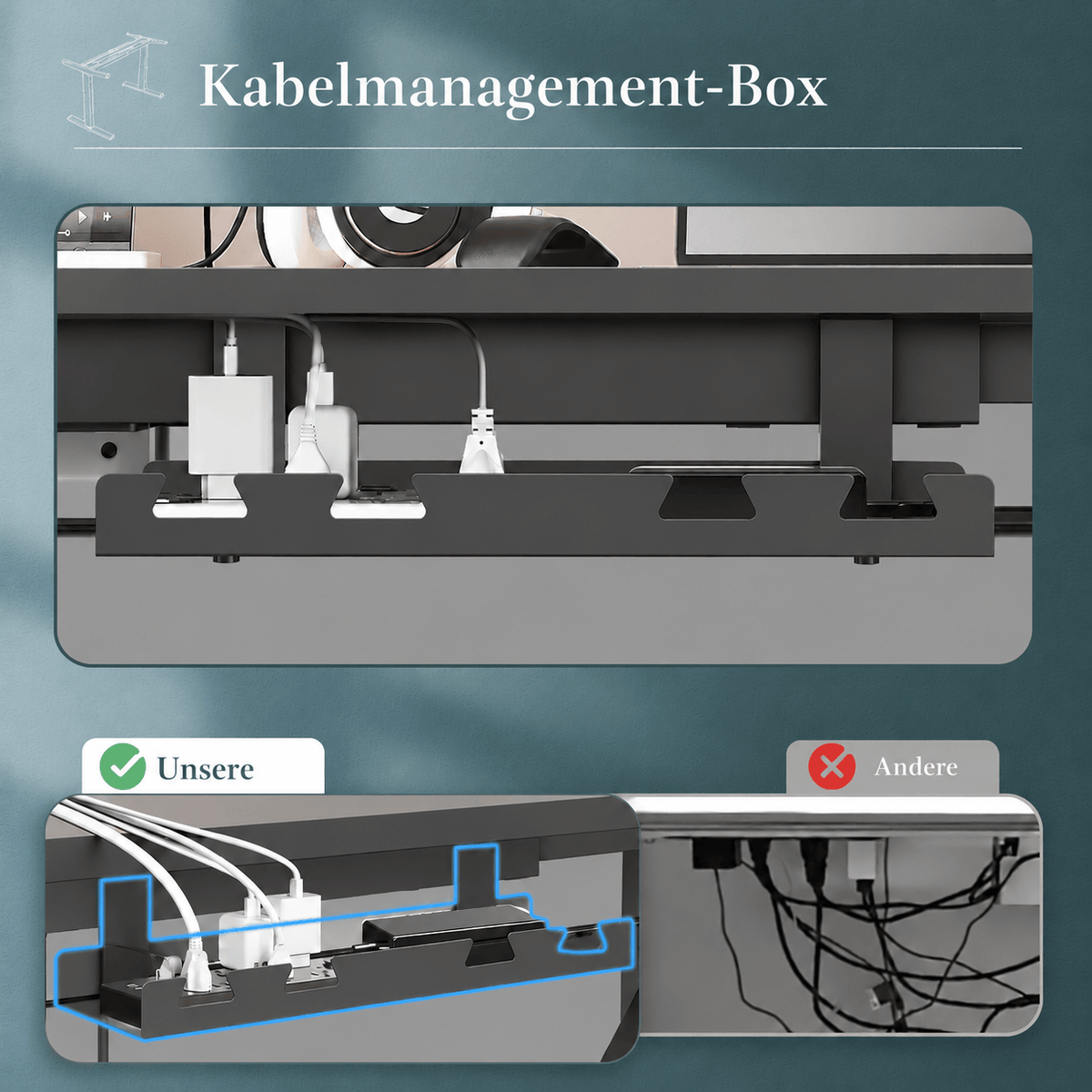 Elektrisch höhenverstellbares Tischgestell mit 2 Motoren und Rollen