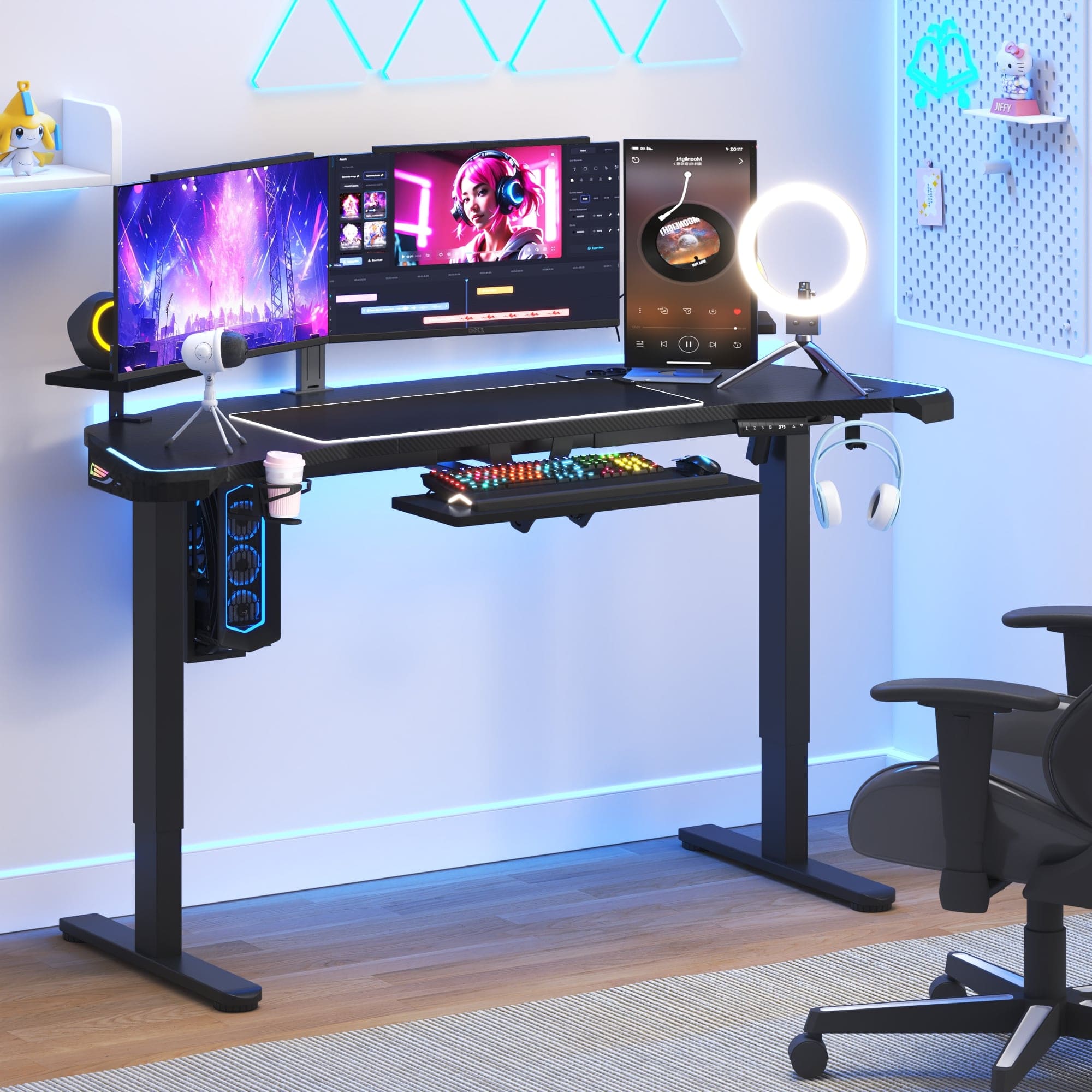 Elektrisch Höhenverstellbarer Gaming Tisch mit Tastaturablage