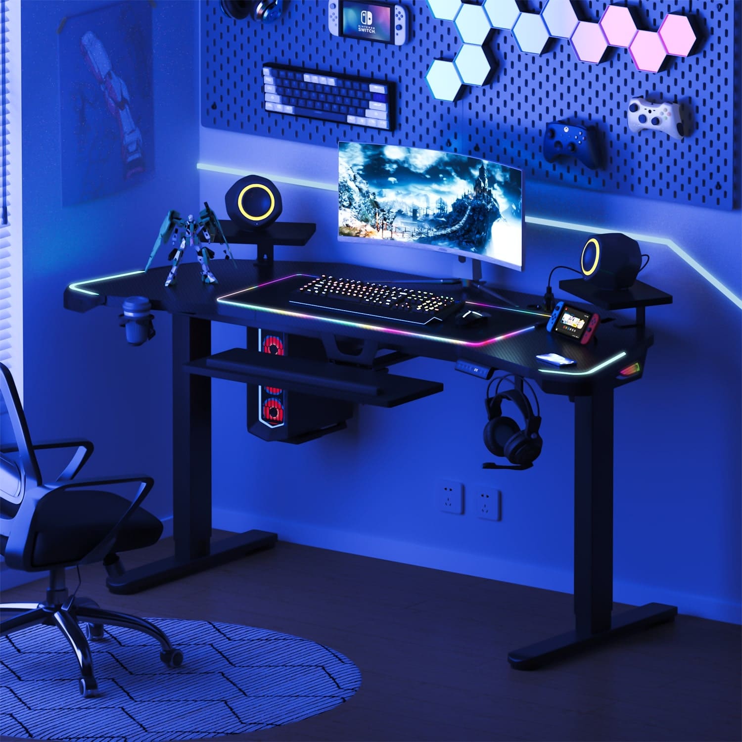 Elektrisch Höhenverstellbarer Gaming Tisch mit Tastaturablage