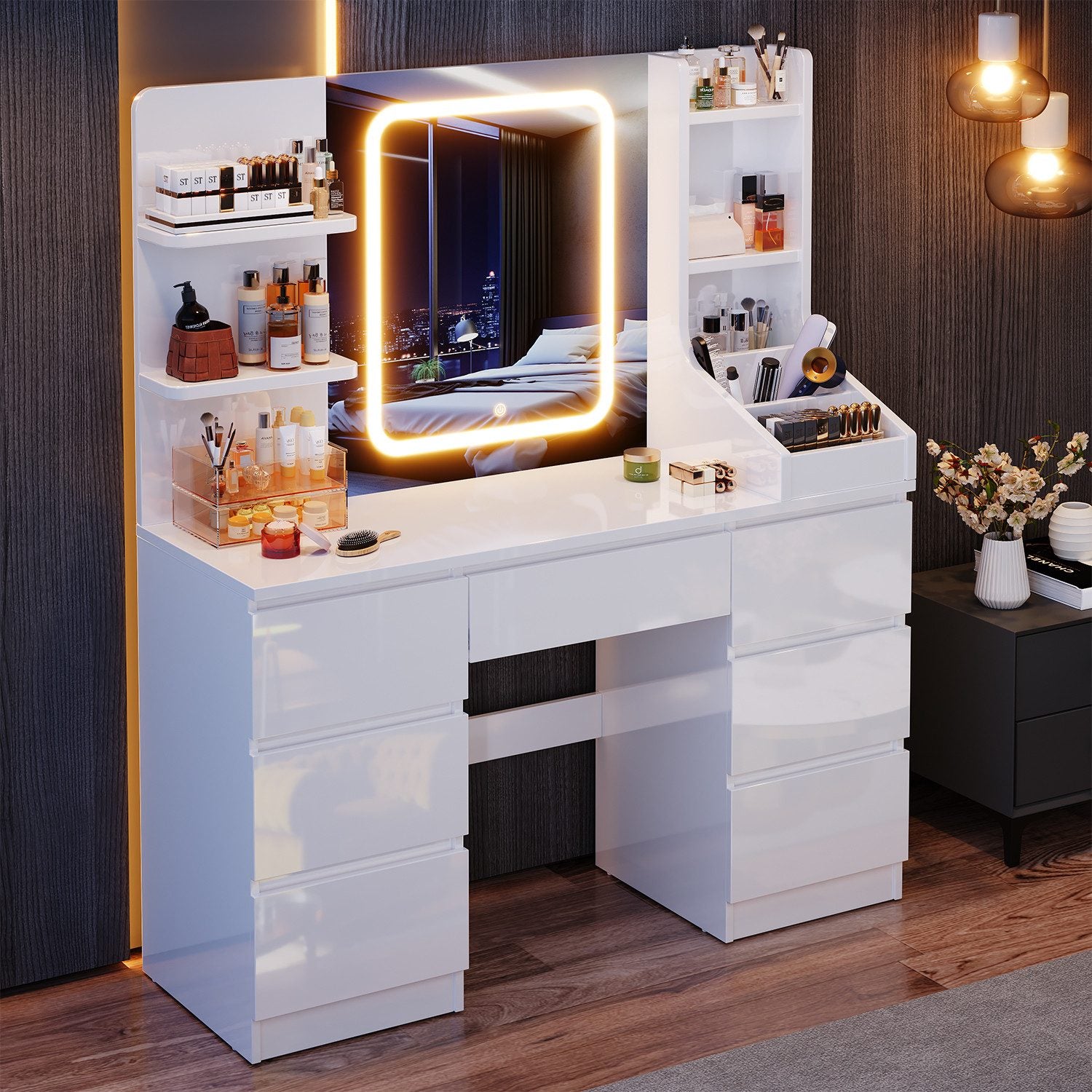 LED-Schminktisch mit 7 Schubladen