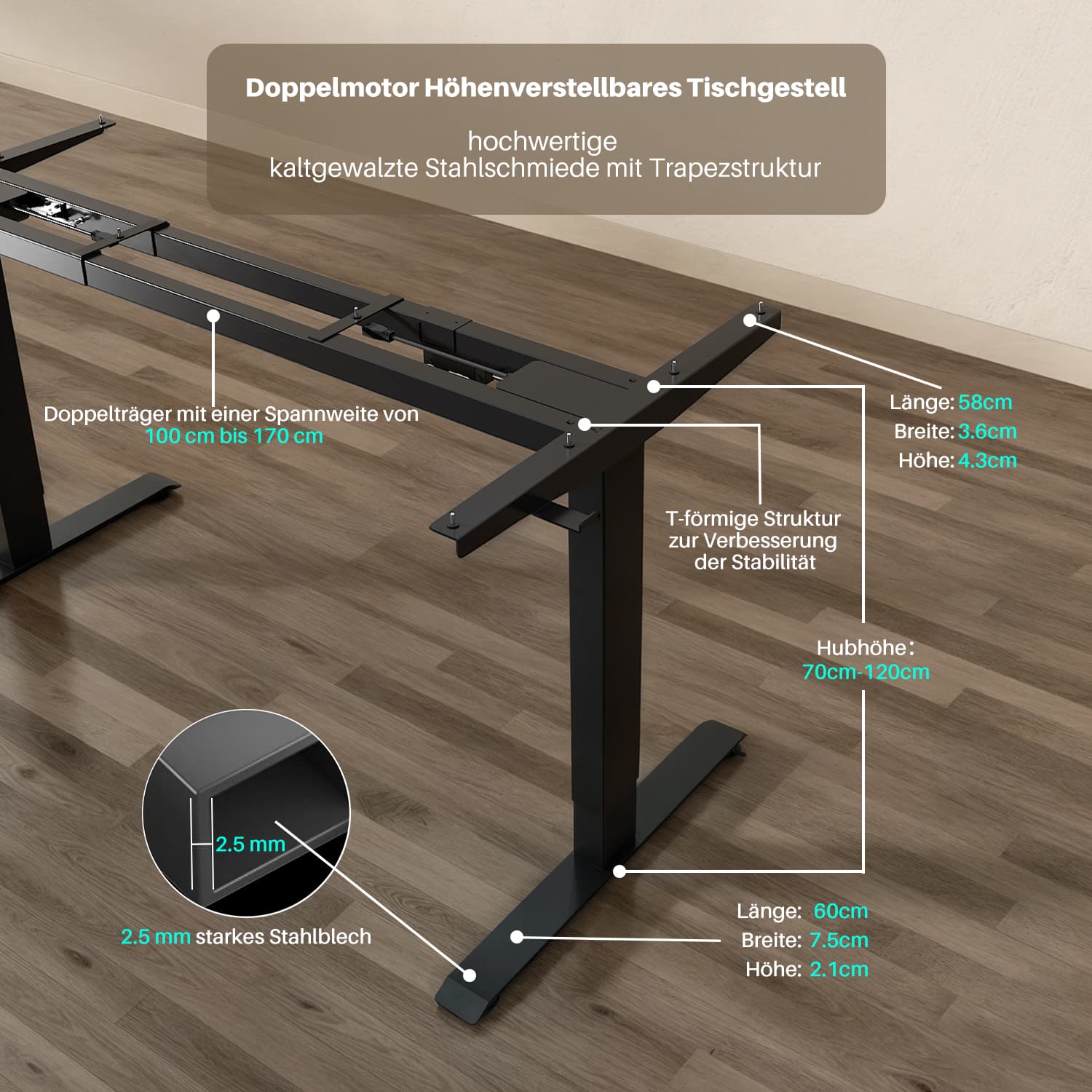 Furniwell Dual Ultra E2 Serie Höhenverstellbares Tischgestell