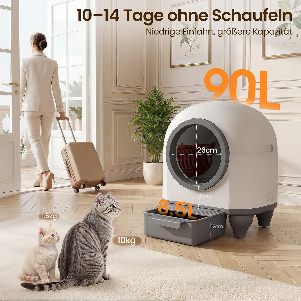Selbstreinigende Katzentoilette 90L für mehrere Katzen