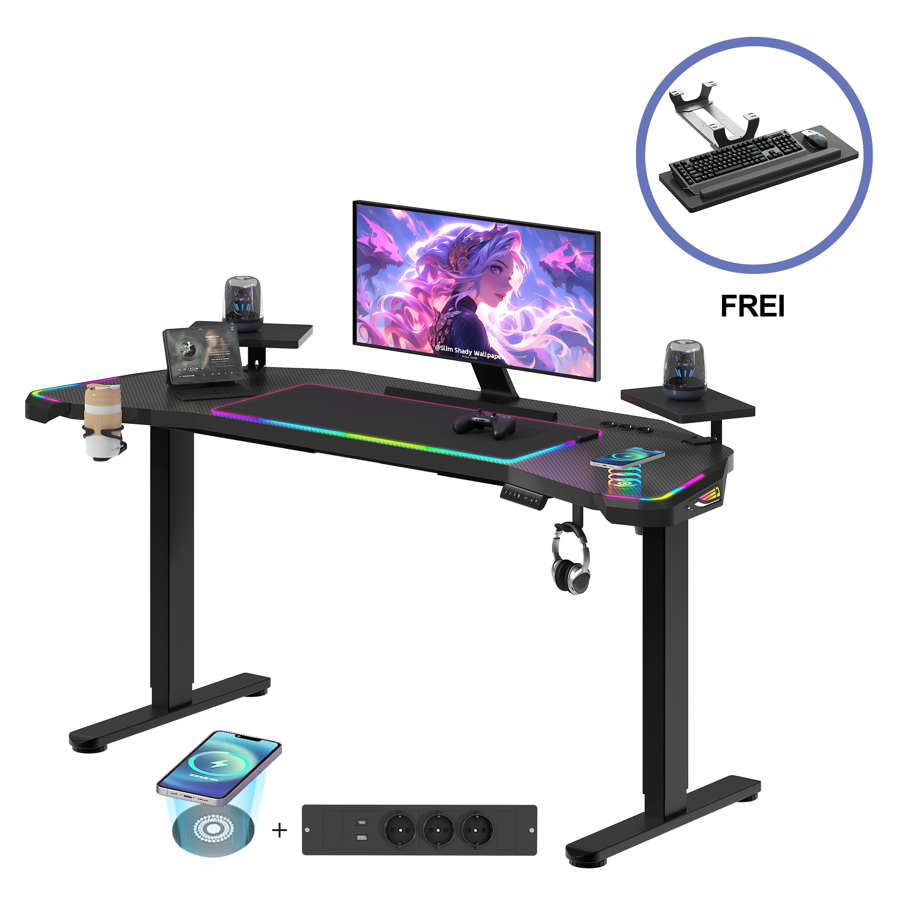Elektrisch Höhenverstellbarer Gaming Tisch mit Tastaturablage