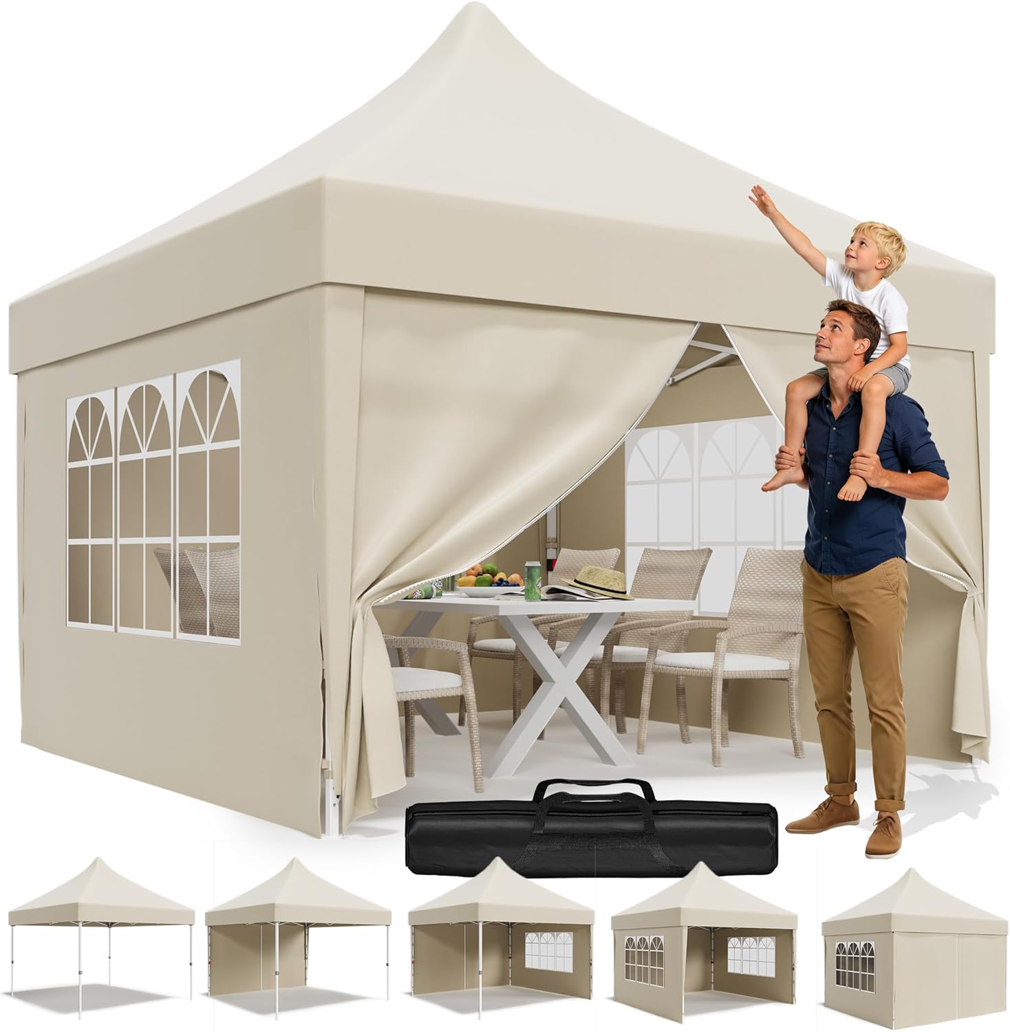 Faltpavillon mit hohem Spitzdach und Seitenwänden