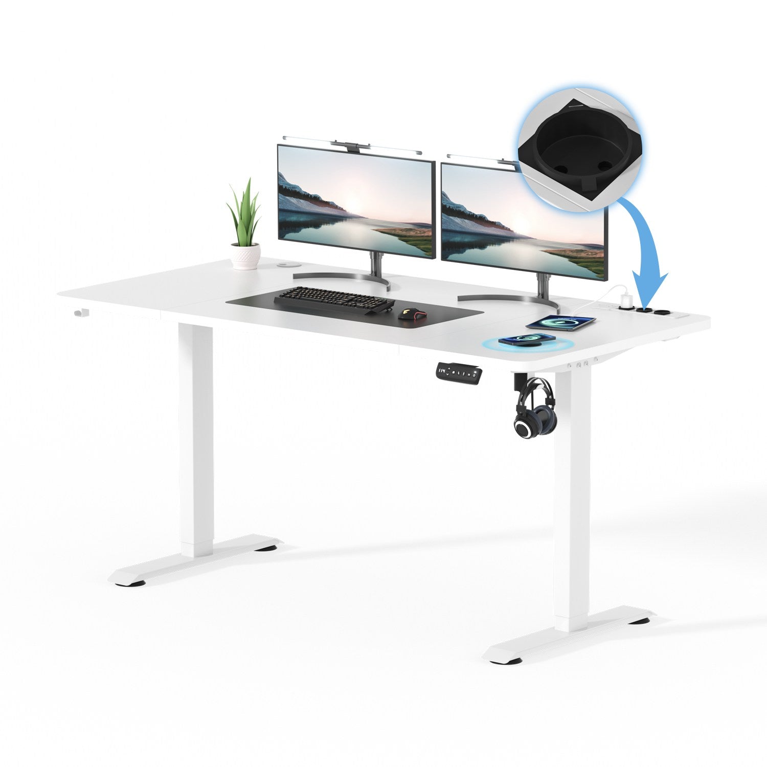 Höhenverstellbarer Schreibtisch mit USB Kabelloses Steckdosen Computertisch