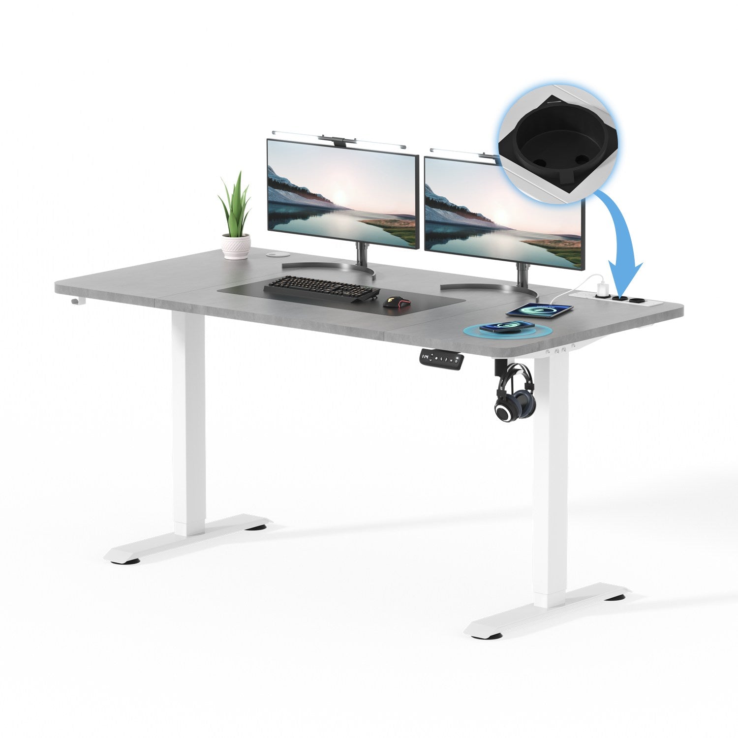 Höhenverstellbarer Schreibtisch mit USB Kabelloses Steckdosen Computertisch