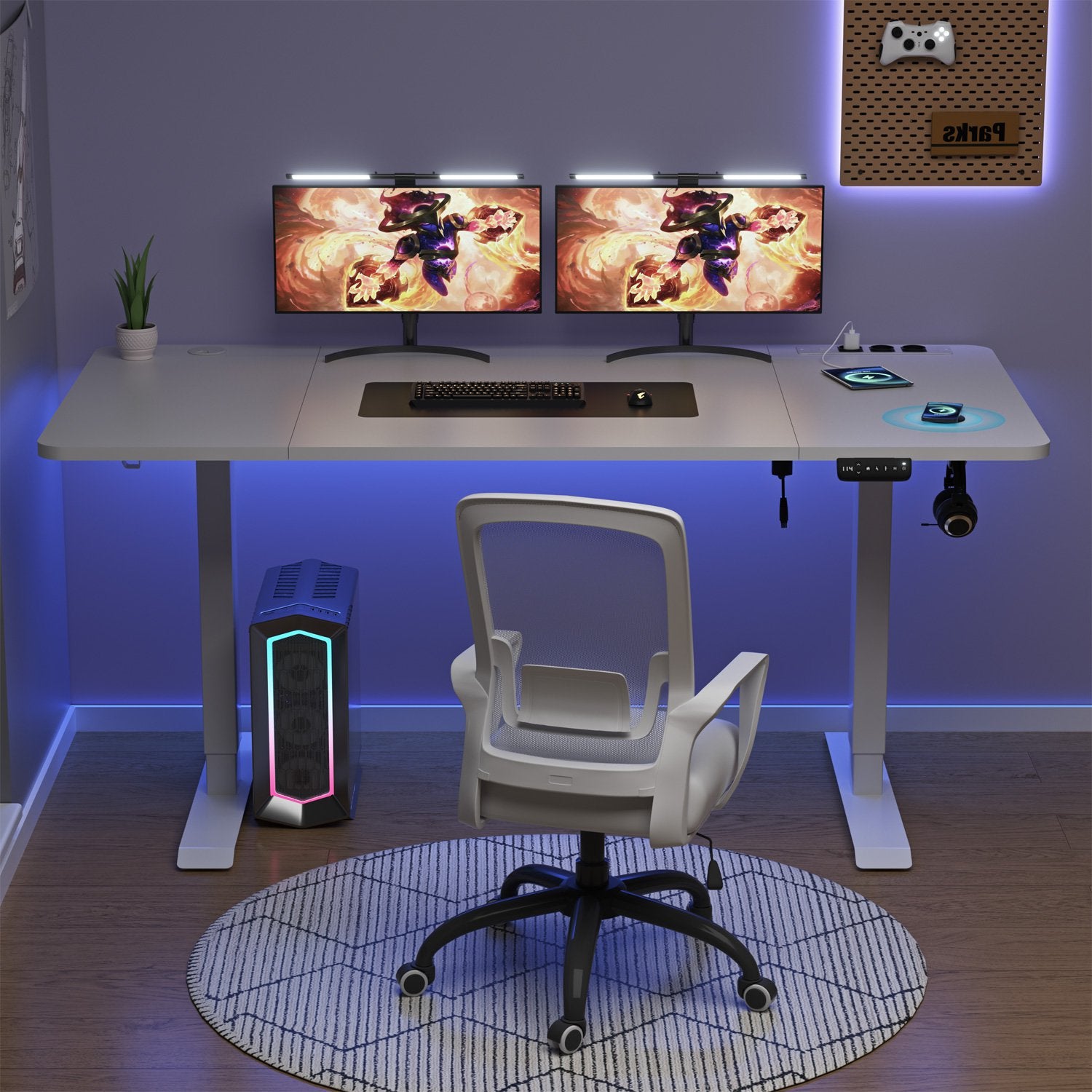 Höhenverstellbarer Schreibtisch mit USB Kabelloses Steckdosen Computertisch