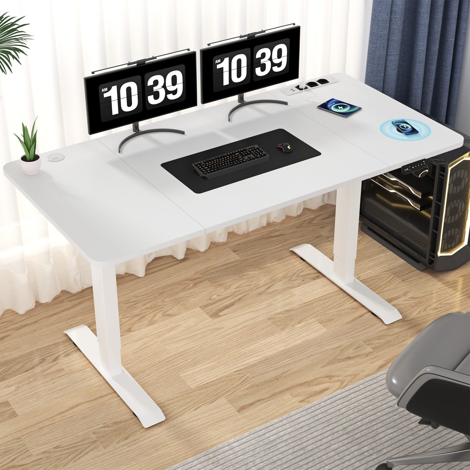 Höhenverstellbarer Schreibtisch mit USB Kabelloses Steckdosen Computertisch