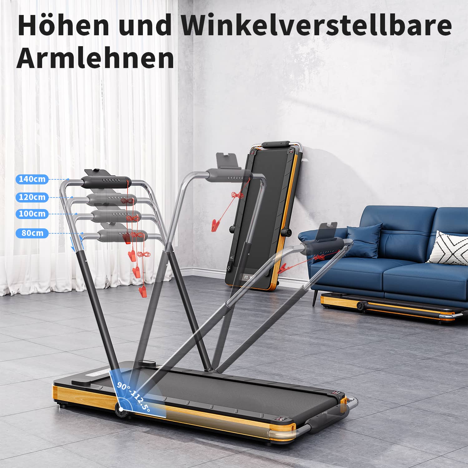 Premium 3-in-1 Klappbares Laufband in Massivholz, große Lauffläche, 150 kg, 12 km/h, 2,5 PS