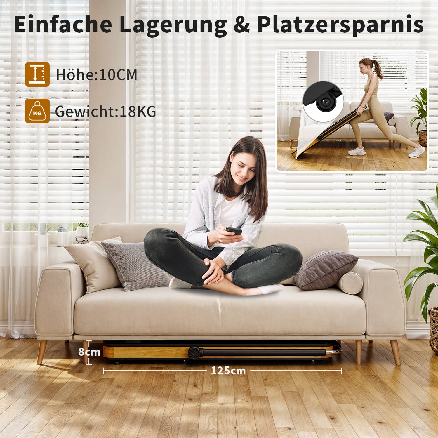 Premium 3-in-1 Klappbares Laufband in Massivholz, große Lauffläche, 150 kg, 12 km/h, 2,5 PS