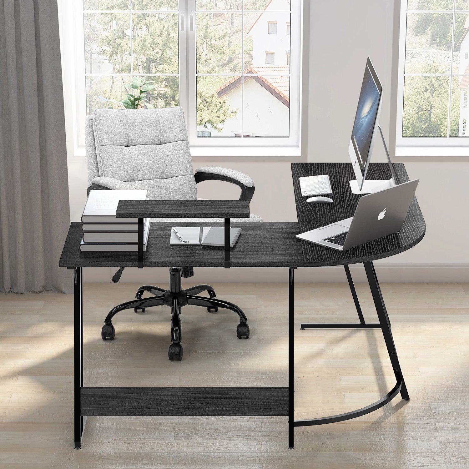 L-förmiger Eckschreibtisch 130x80 cm mit Monitorständer