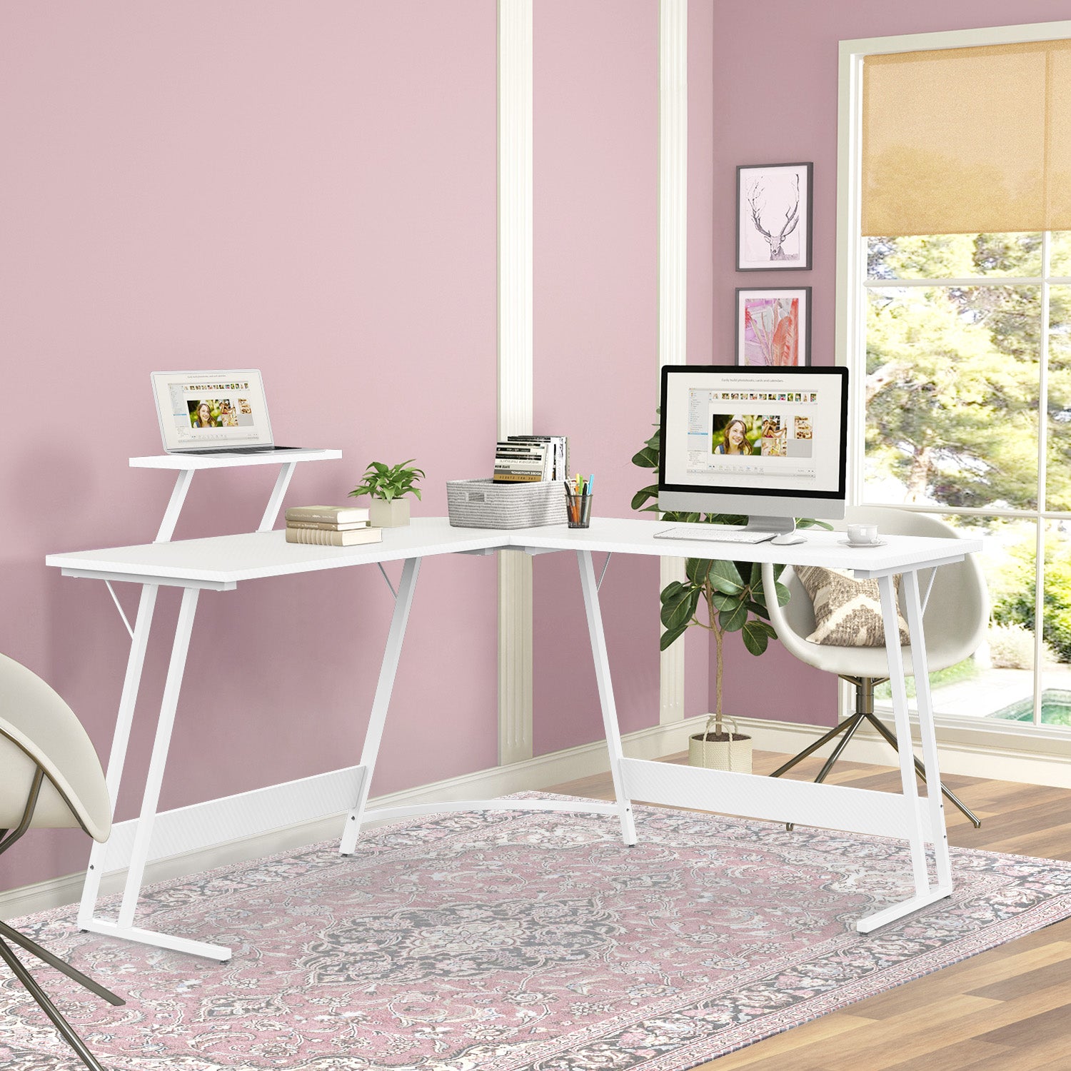 L-förmiger Eckschreibtisch 130x80 cm mit Monitorständer