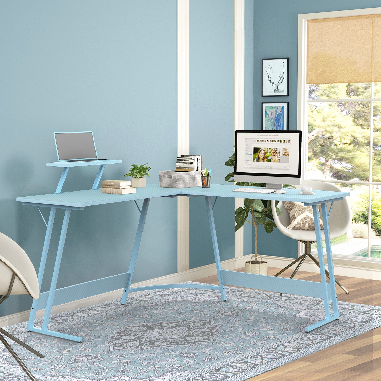 L-förmiger Eckschreibtisch 130x80 cm mit Monitorständer