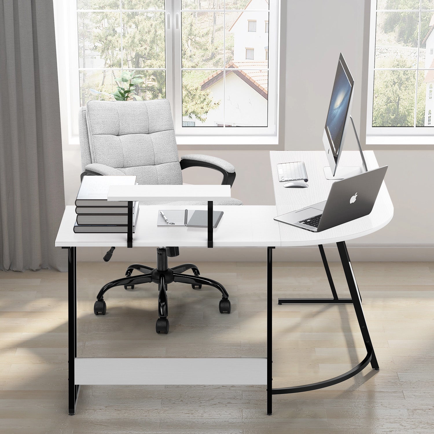 L-förmiger Eckschreibtisch 130x80 cm mit Monitorständer