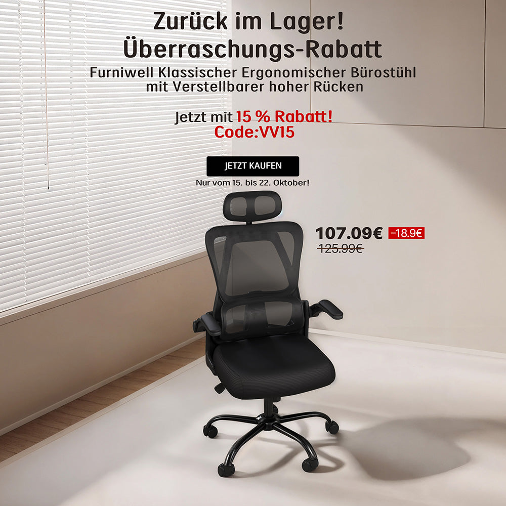 Furniwell Klassischer Ergonomischer Bürostühl mit Verstellbarer hoher Rücken