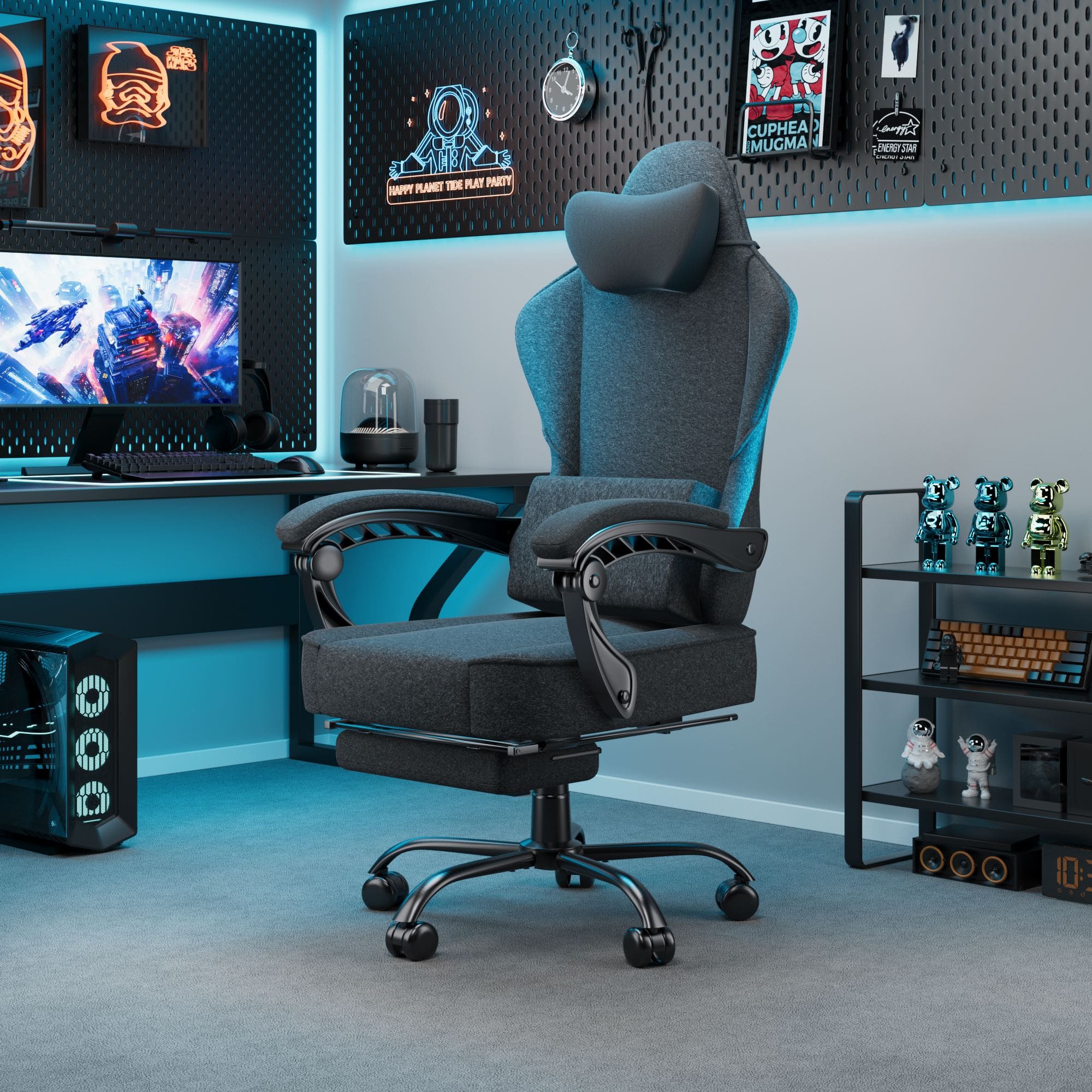 Bürostuhl mit Massage Lendenkissen, Ergonomischer Gaming Stuhl