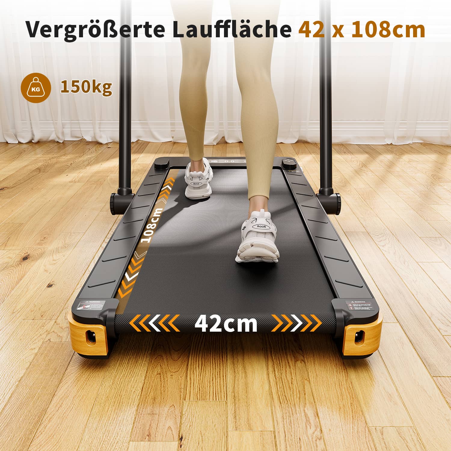 Premium 3-in-1 Klappbares Laufband in Massivholz, große Lauffläche, 150 kg, 12 km/h, 2,5 PS