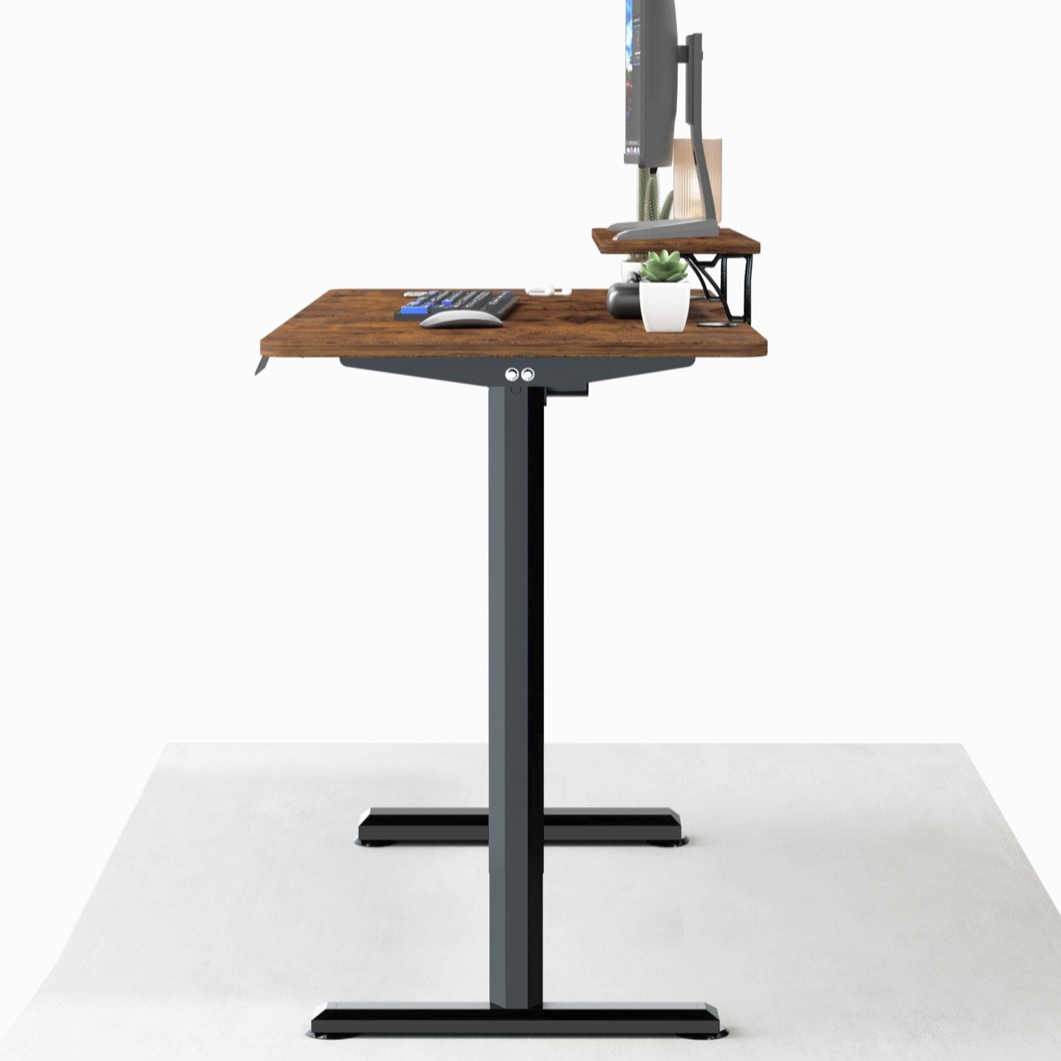Economy Elektrisch Höhenverstellbarer Schreibtisch mit Monitorständer aus Holz