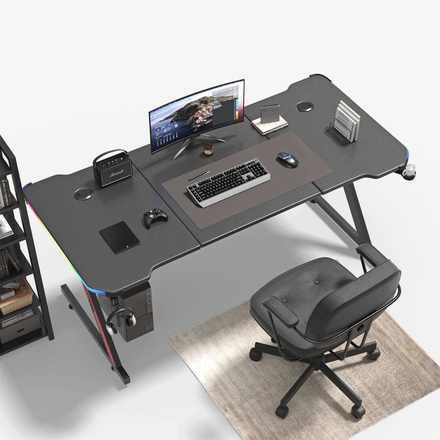 Ergonomischer Z Gaming Tisch mit LED-Beleuchtung