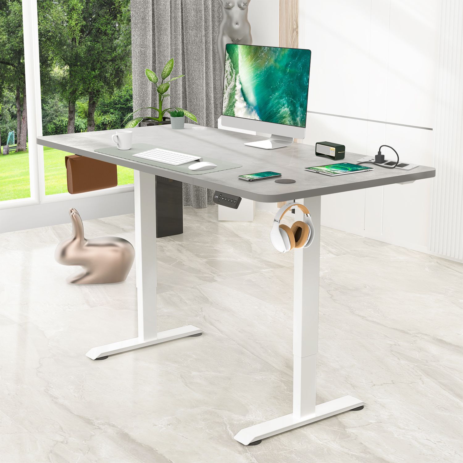 S2 Elektrisch höhenverstellbarer Schreibtisch mit Steckdosenleiste und kabellosem Laden