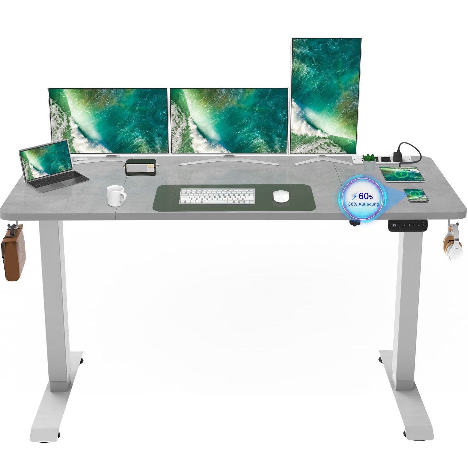 Pro Höhenverstellbarer Schreibtisch mit Kabelkanal und Kabellosem Laden