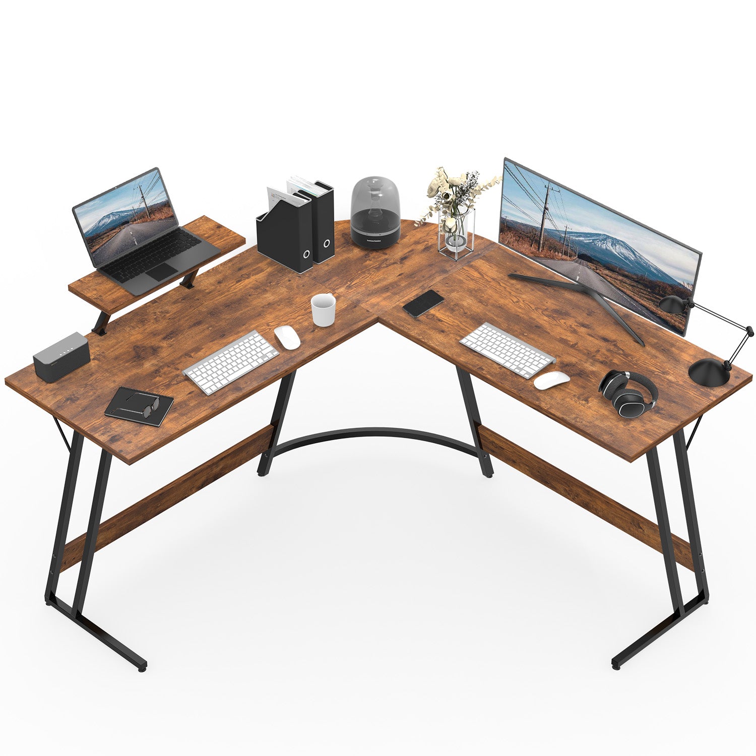 L-förmiger Eckschreibtisch 130x80 cm mit Monitorständer