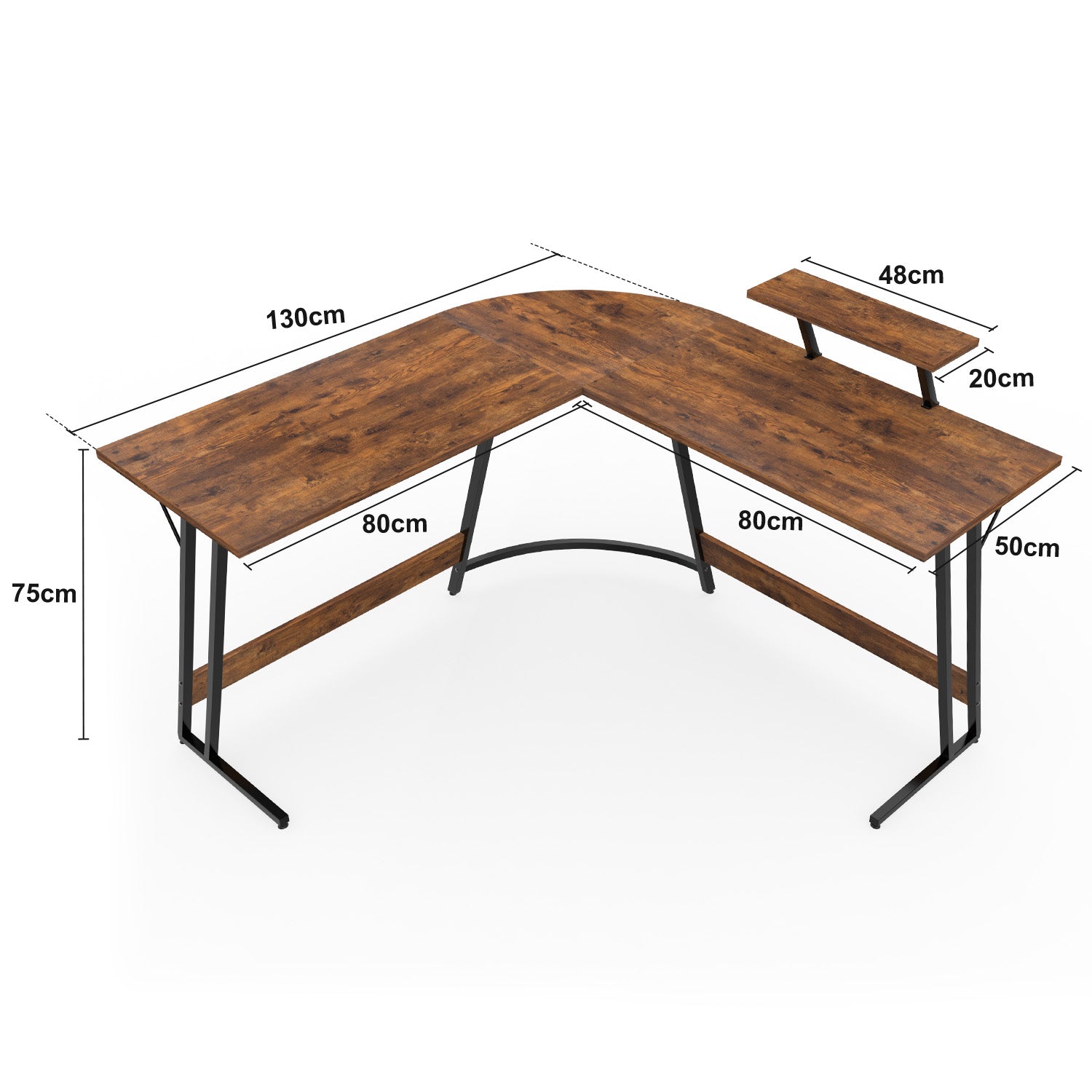 L-förmiger Eckschreibtisch 130x80 cm mit Monitorständer