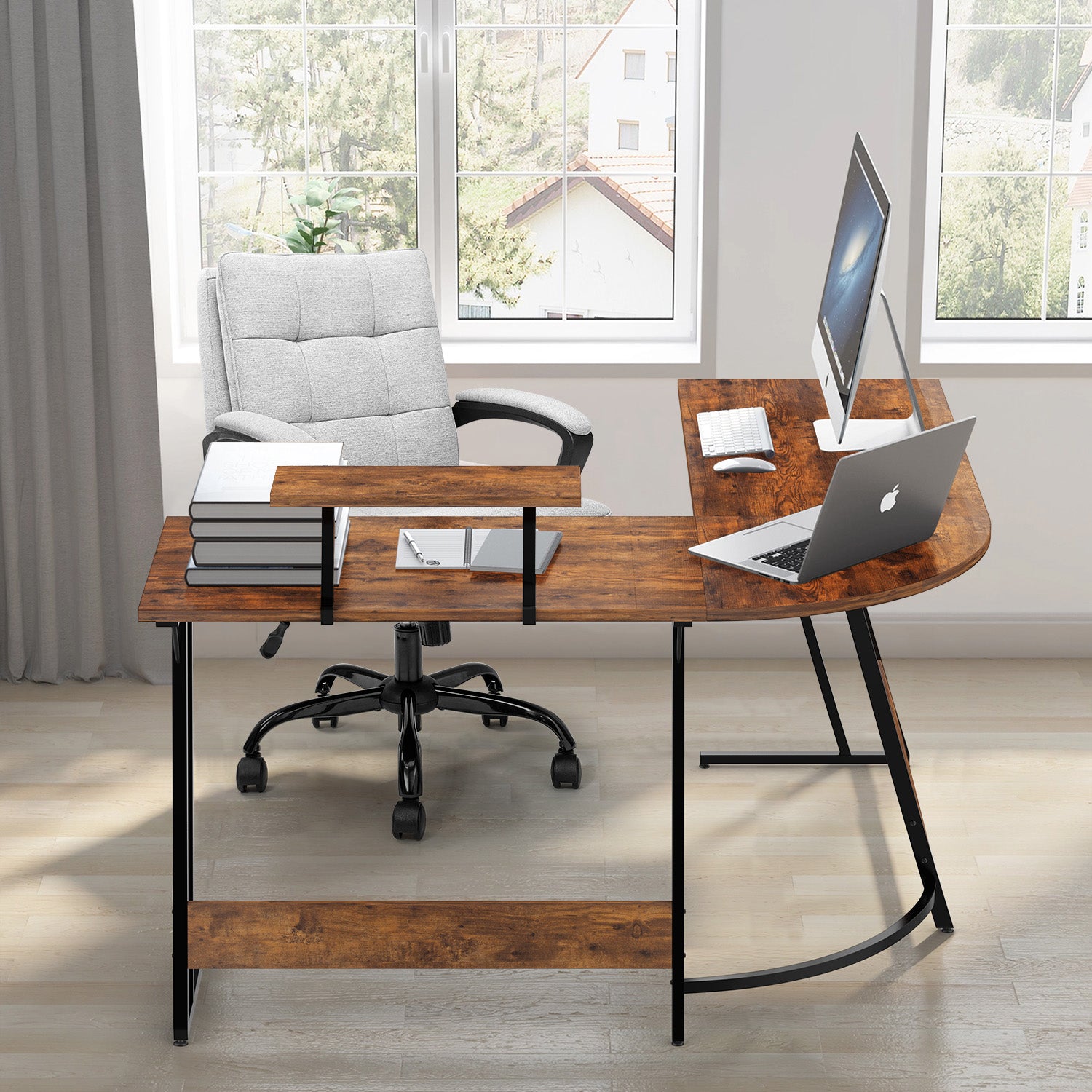 L-förmiger Eckschreibtisch 130x80 cm mit Monitorständer