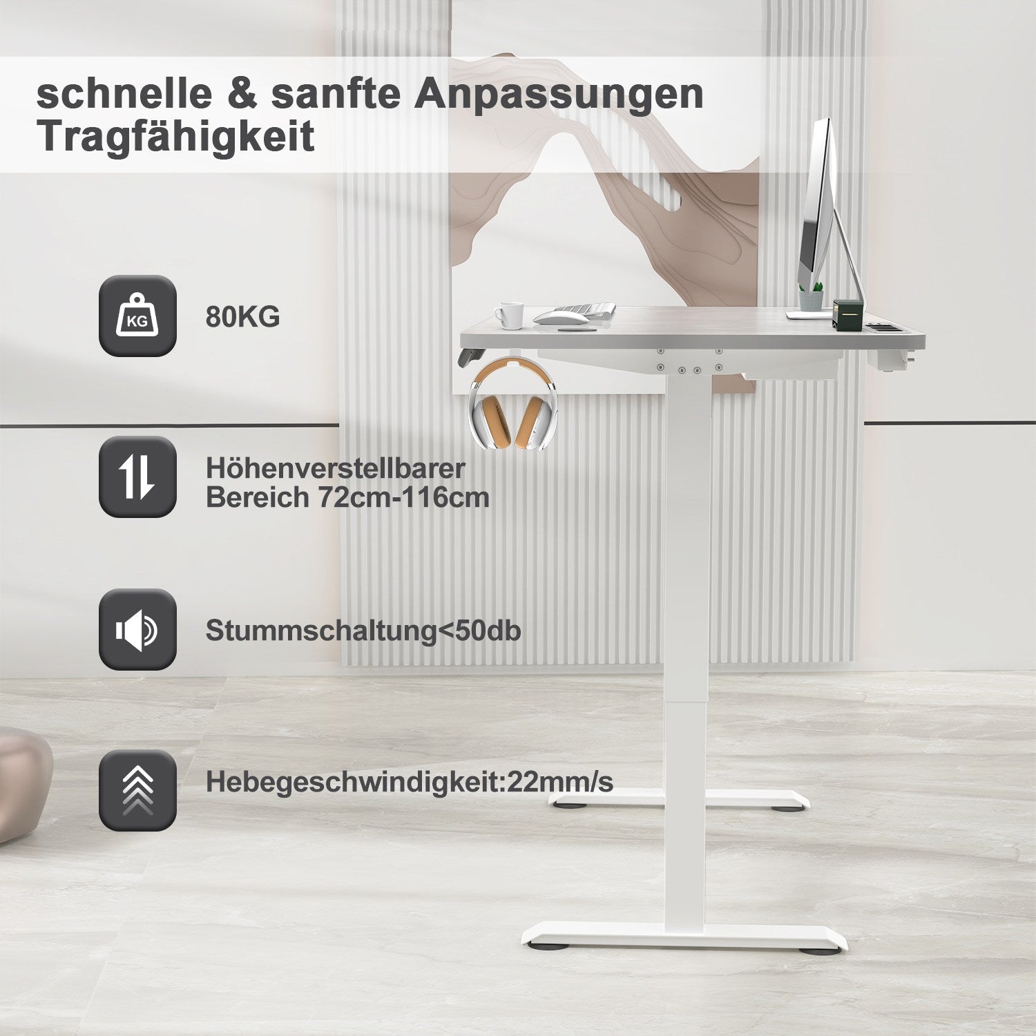 Pro Höhenverstellbarer Schreibtisch mit Kabelkanal und Kabellosem Laden