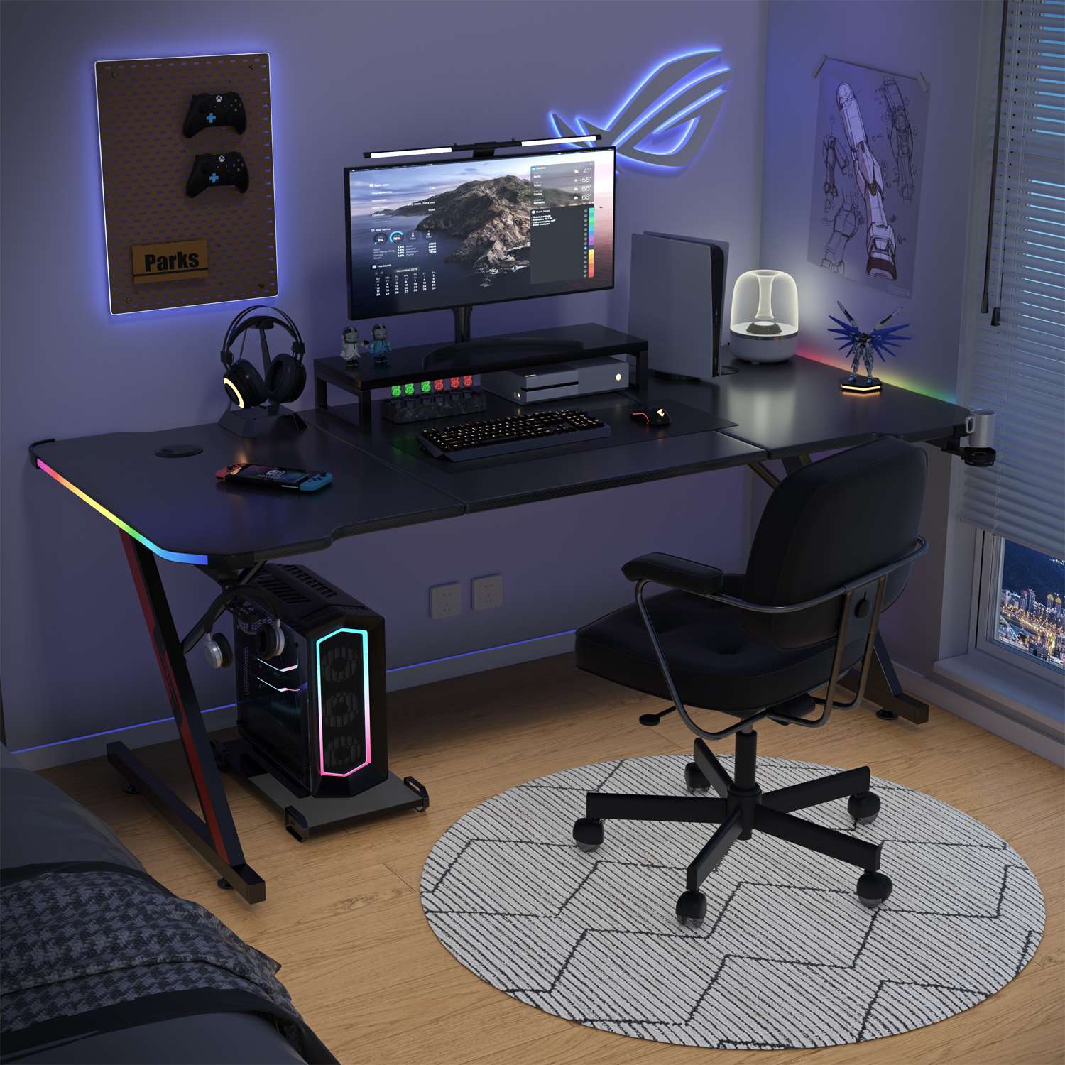 Ergonomischer Z Gaming Tisch mit LED-Beleuchtung