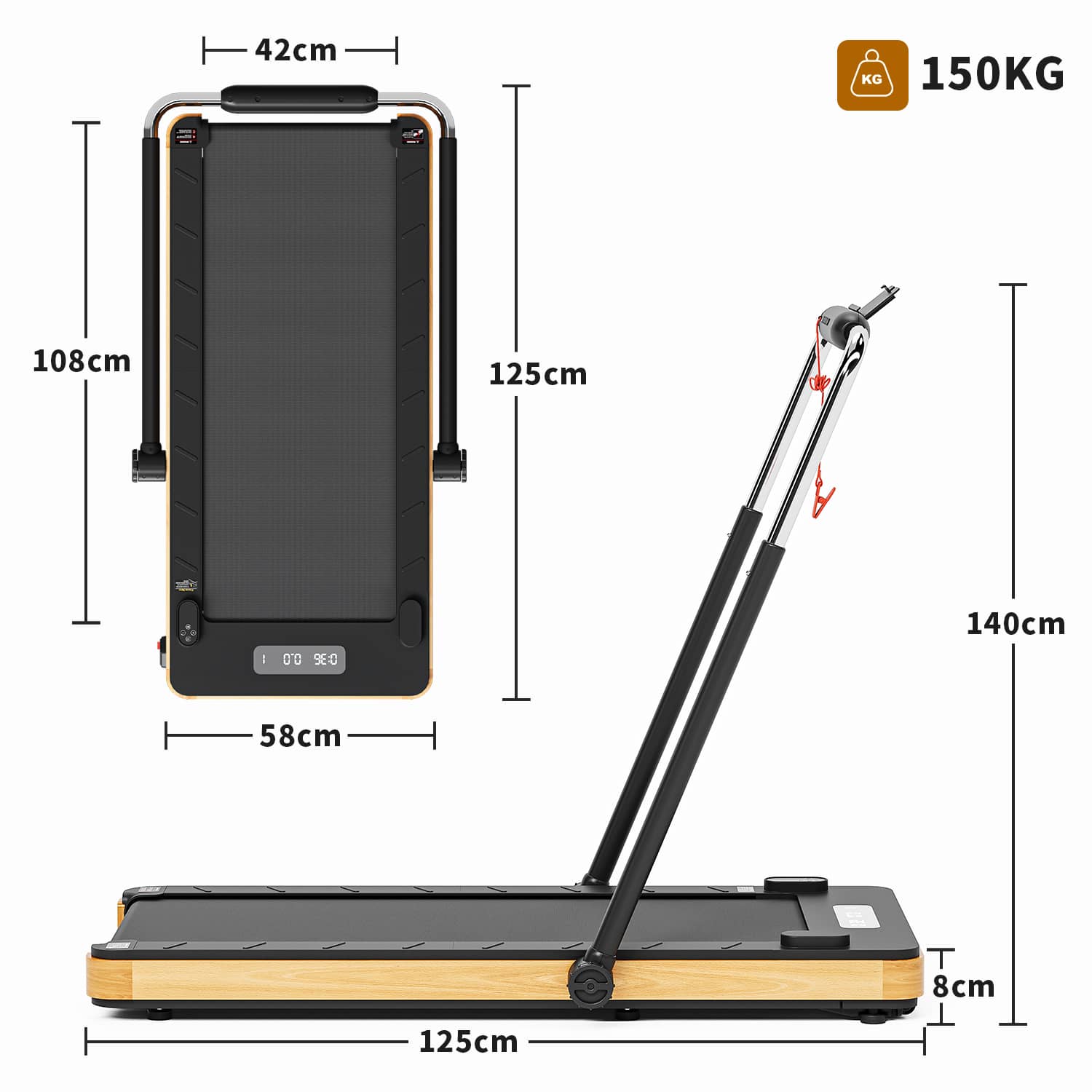Premium 3-in-1 Klappbares Laufband in Massivholz, große Lauffläche, 150 kg, 12 km/h, 2,5 PS