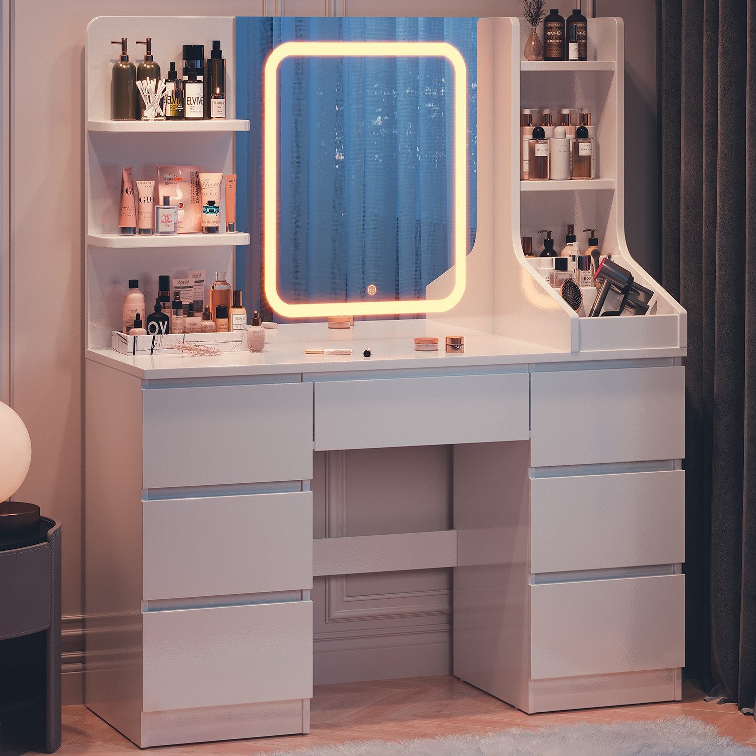 LED-Schminktisch mit 7 Schubladen