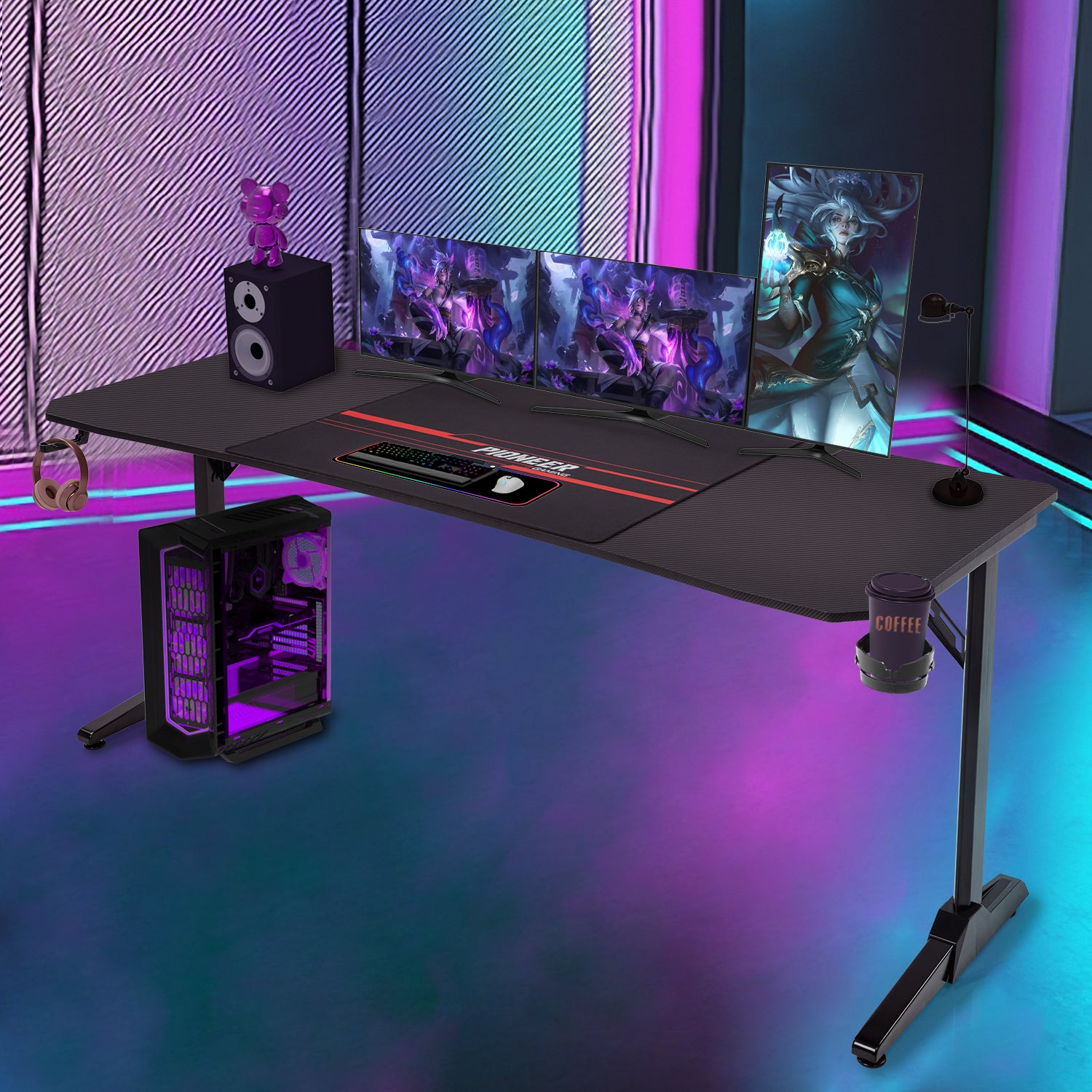 Gaming Tisch mit Getränkehalter 140/160/180 cm