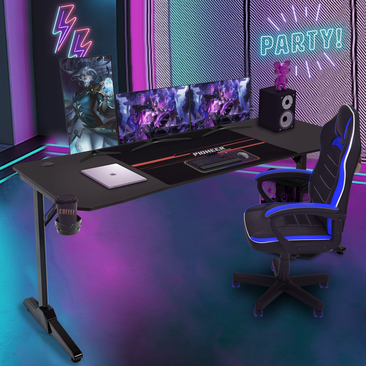 Gaming Tisch mit Getränkehalter 140/160/180 cm