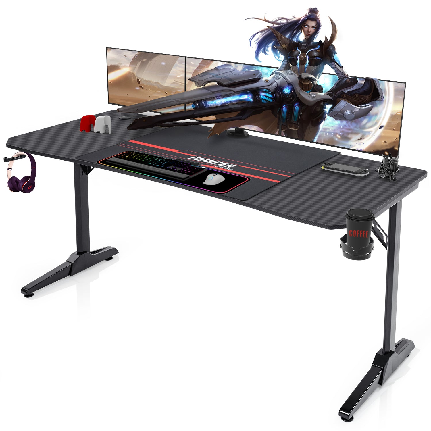 Gaming Tisch mit Getränkehalter 140/160/180 cm