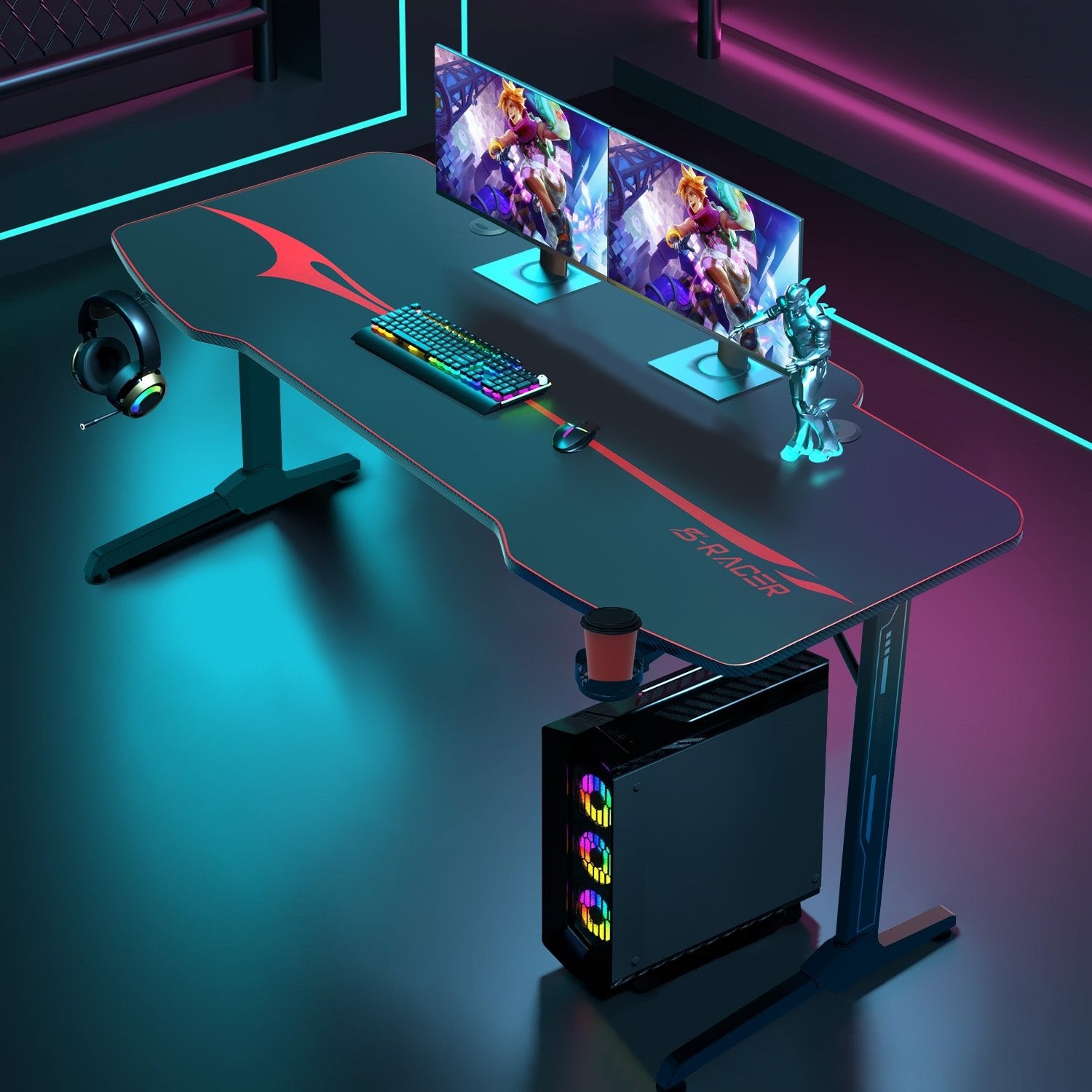 Gaming Tisch mit Getränkehalter 140 cm/160 cm/180 cm