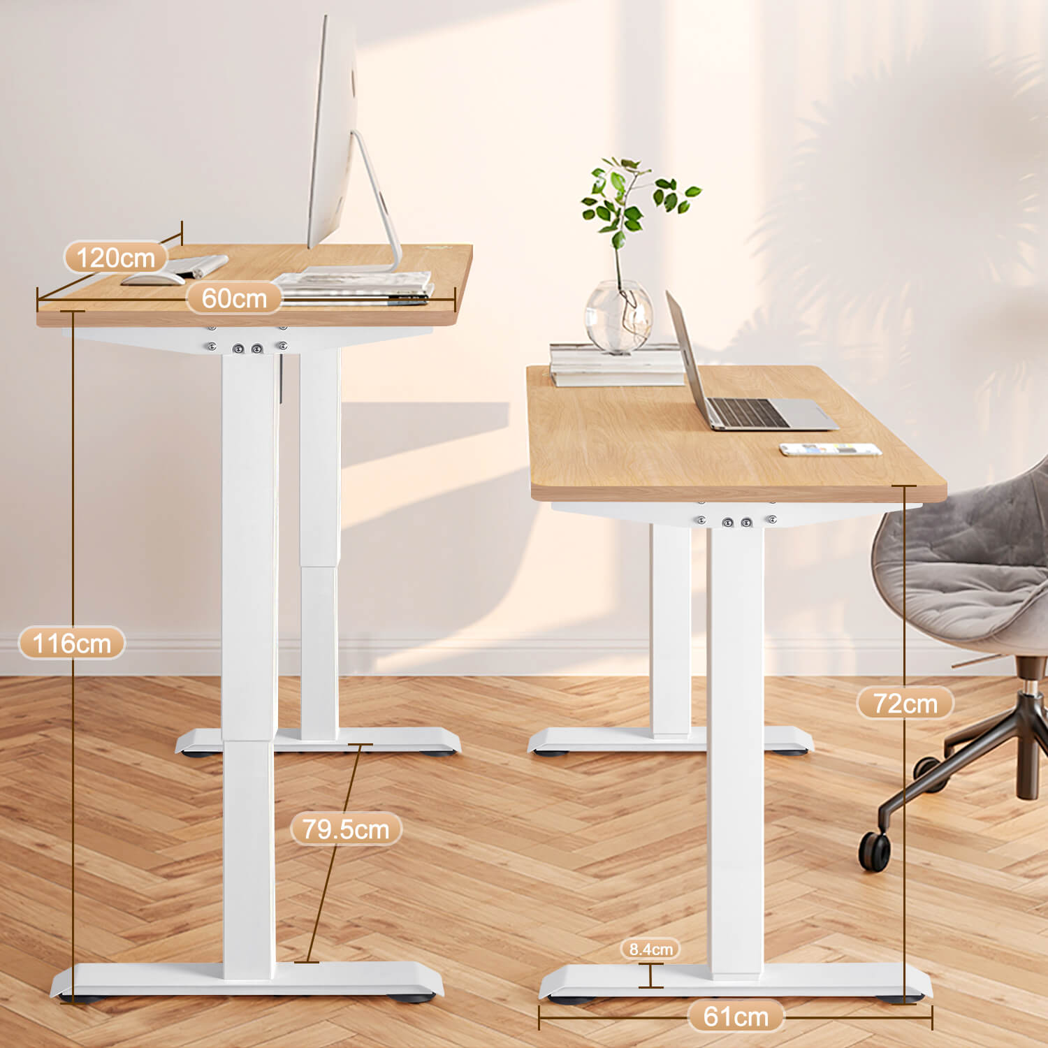 Elektrisch Höhenverstellbarer Schreibtisch 120X60 cm mit voller Arbeitsfläche