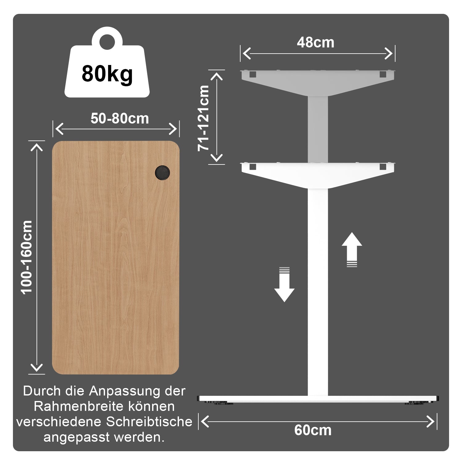 Einzelmotor Höhenverstellbares Tischgestell