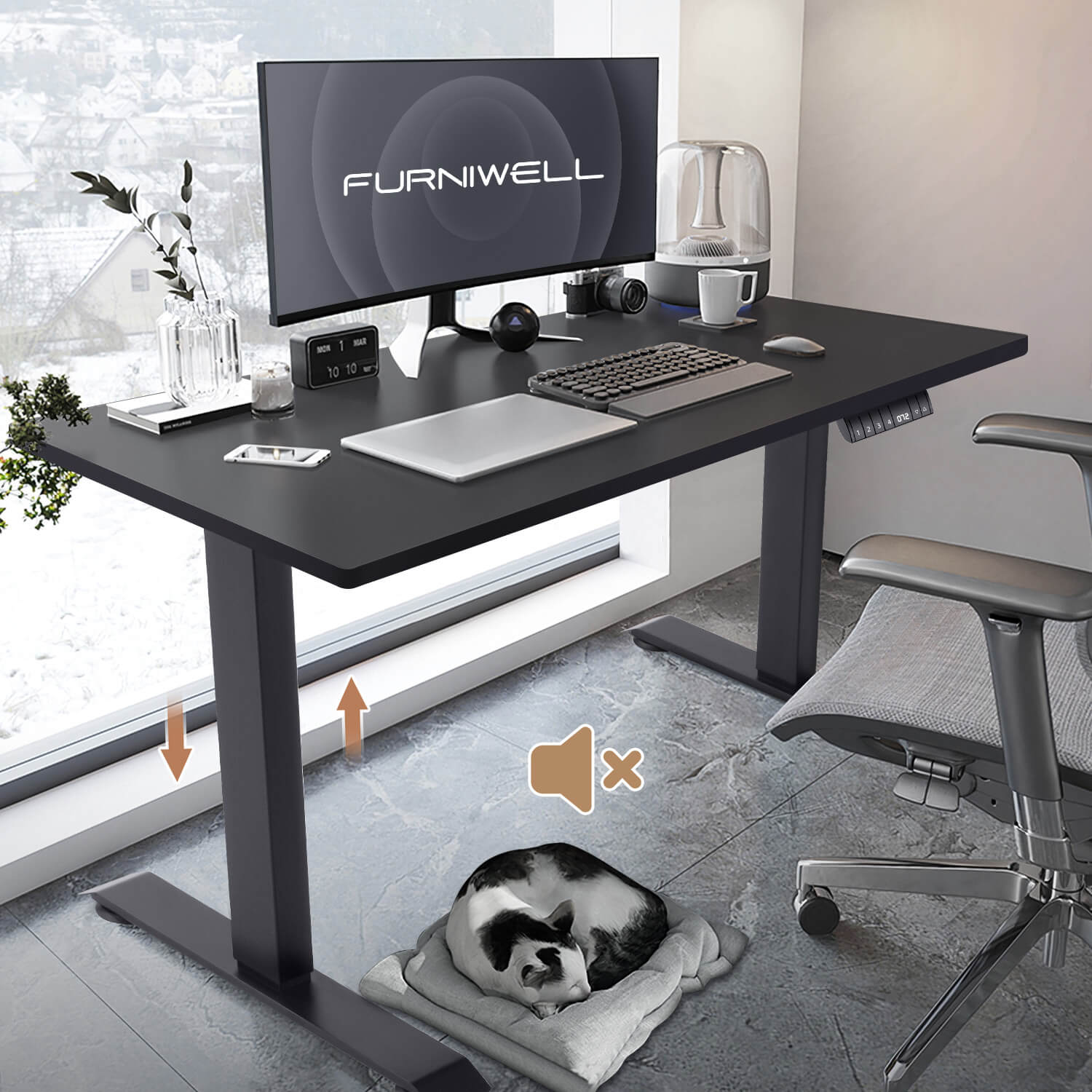 Elektrisch Höhenverstellbarer Schreibtisch 120X60 cm mit voller Arbeitsfläche