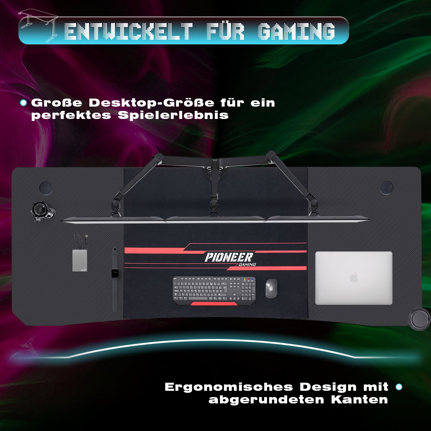 Gaming Tisch mit Getränkehalter 140/160/180 cm